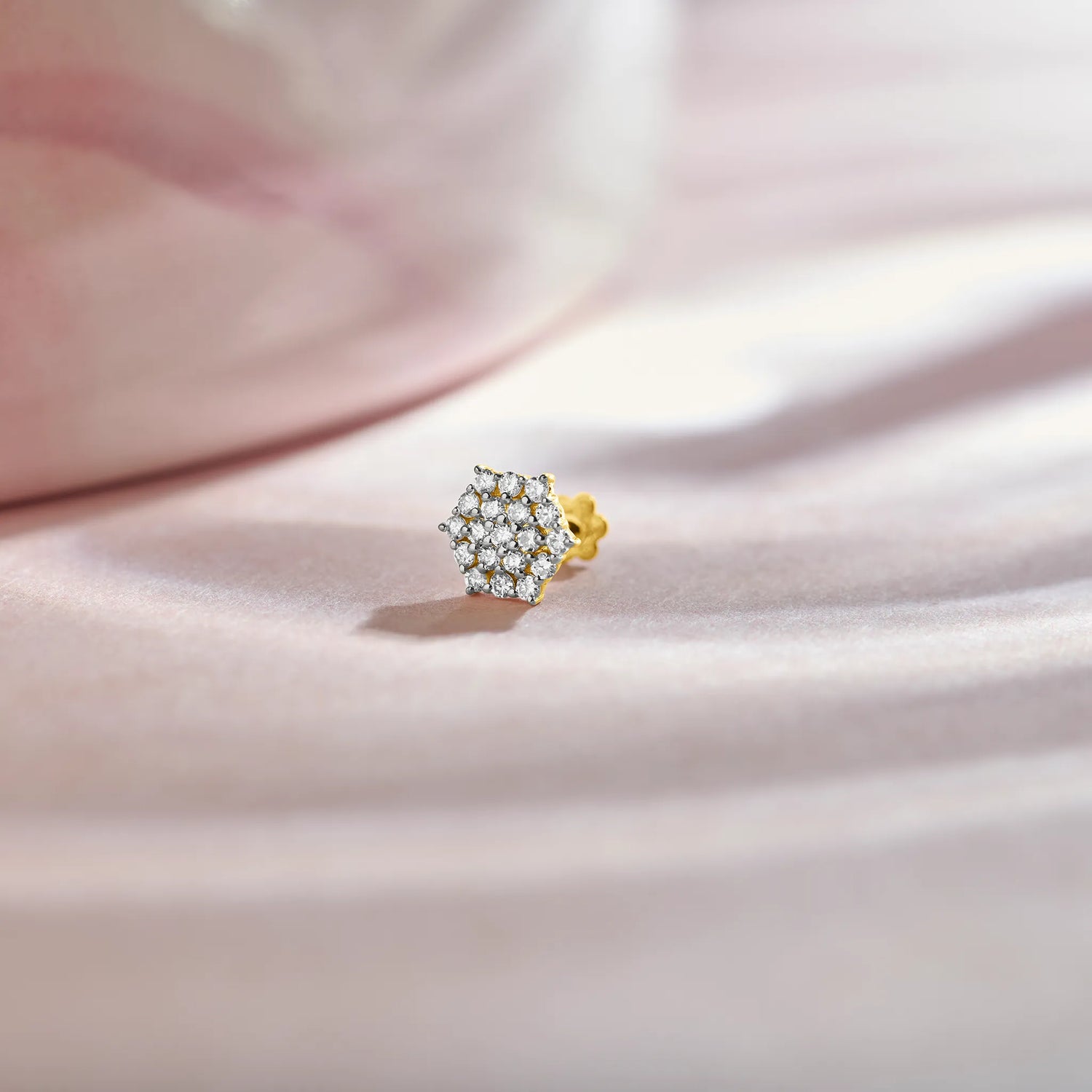 Hexagon Brilliance In Hex Shape Diamond Gold Nose Pin For Women