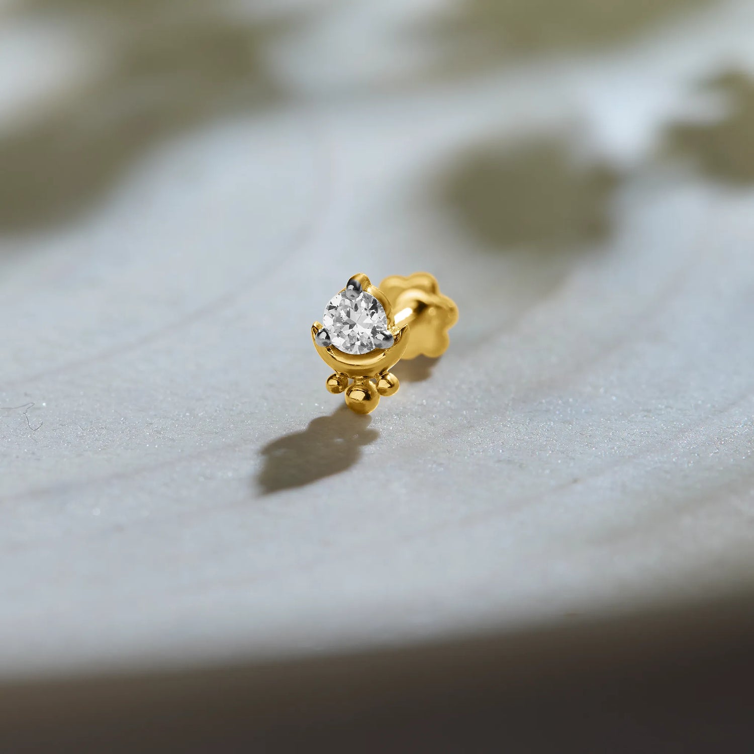 Moonlight Charm Moon Inspired Gold Nose Pin With Diamond For Women