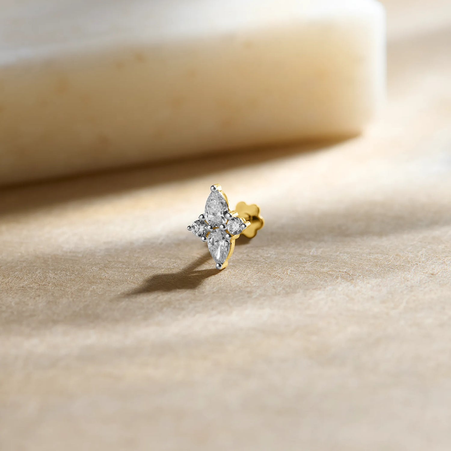 Pear Radiance Two Solitaires Diamond And Gold Nose Pin For Women