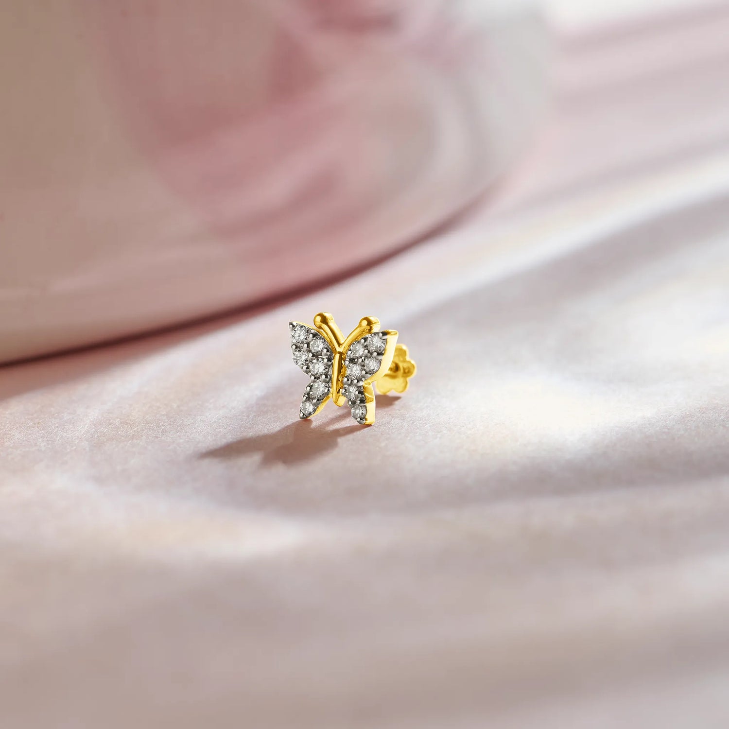 Meadew Flutter Butterfly Inspired Gold Diamond Nose Pin Online