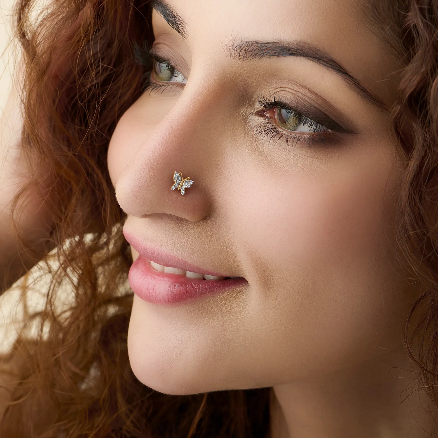 Meadew Flutter Butterfly Inspired Gold Diamond Nose Pin Online