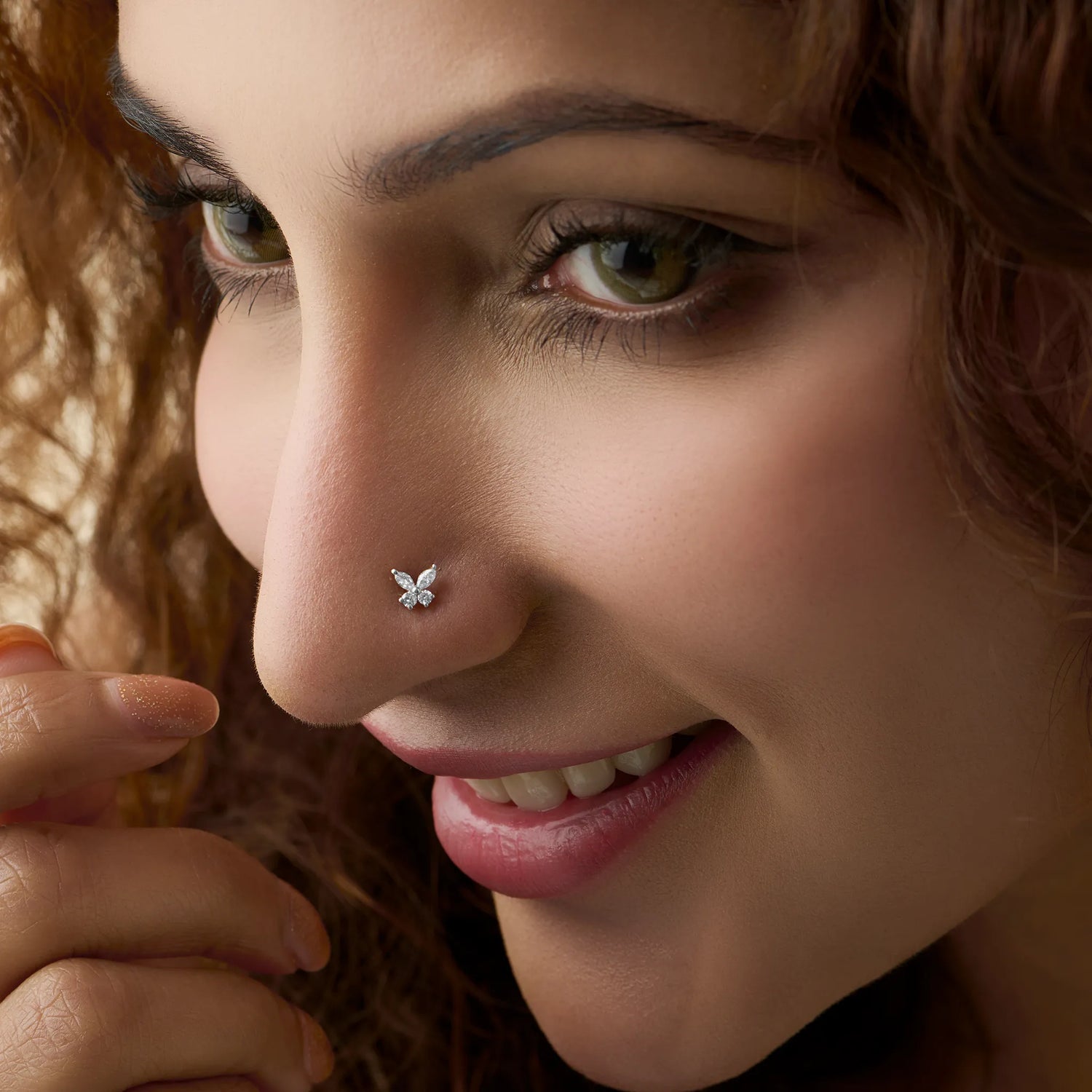 Woodland Flutter Butterfly Inspired Diamond Nose Pin Gold For Women