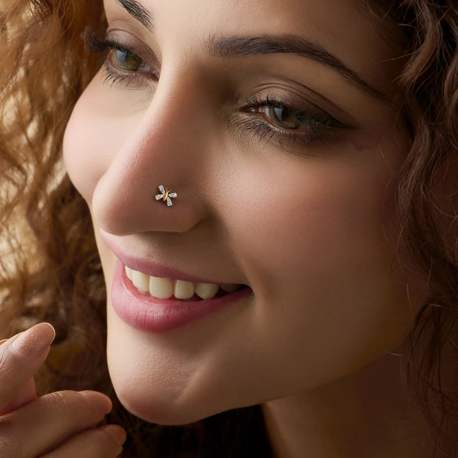 Meadew Wings Butterfly Inspired Gold Diamond Nose Pin