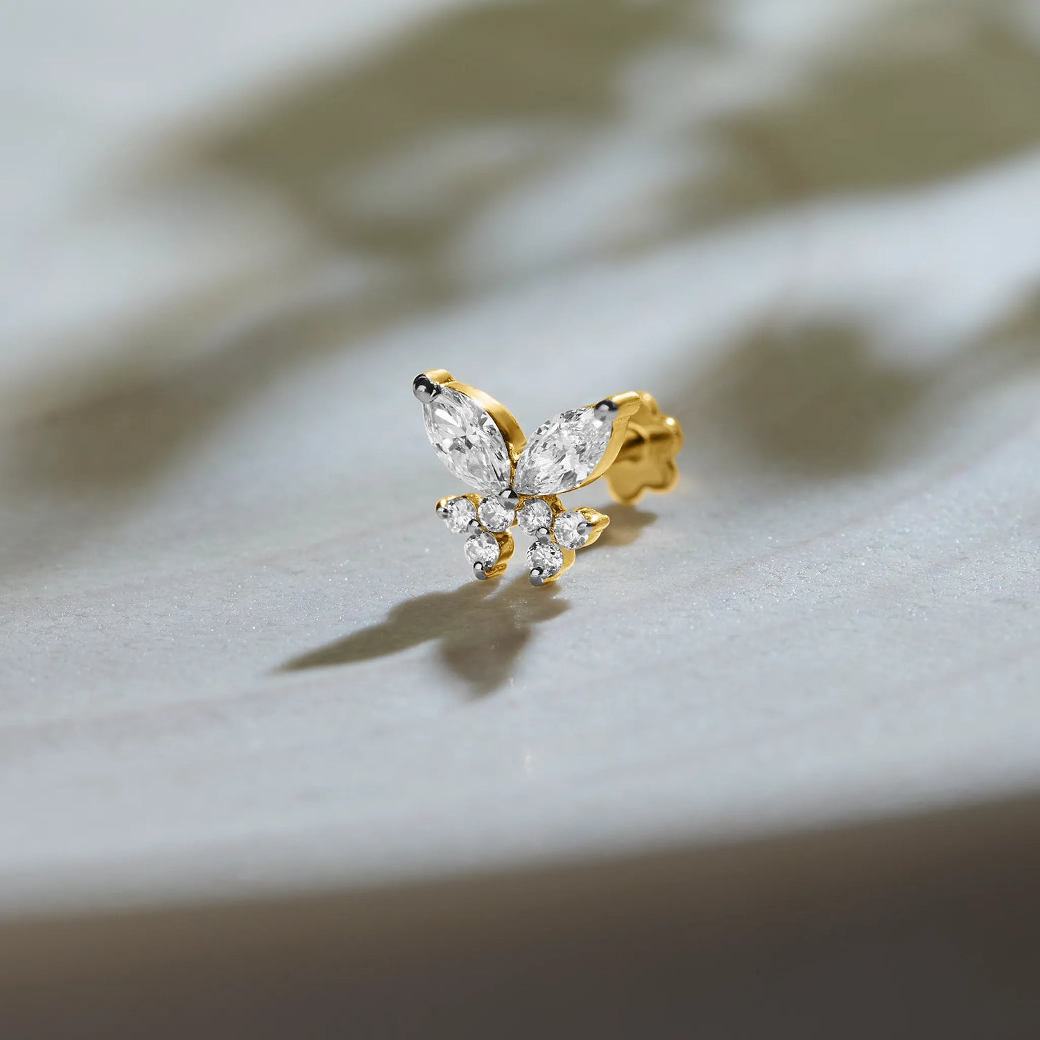 Forest Flicker Nose Pin Gold and Diamond Online