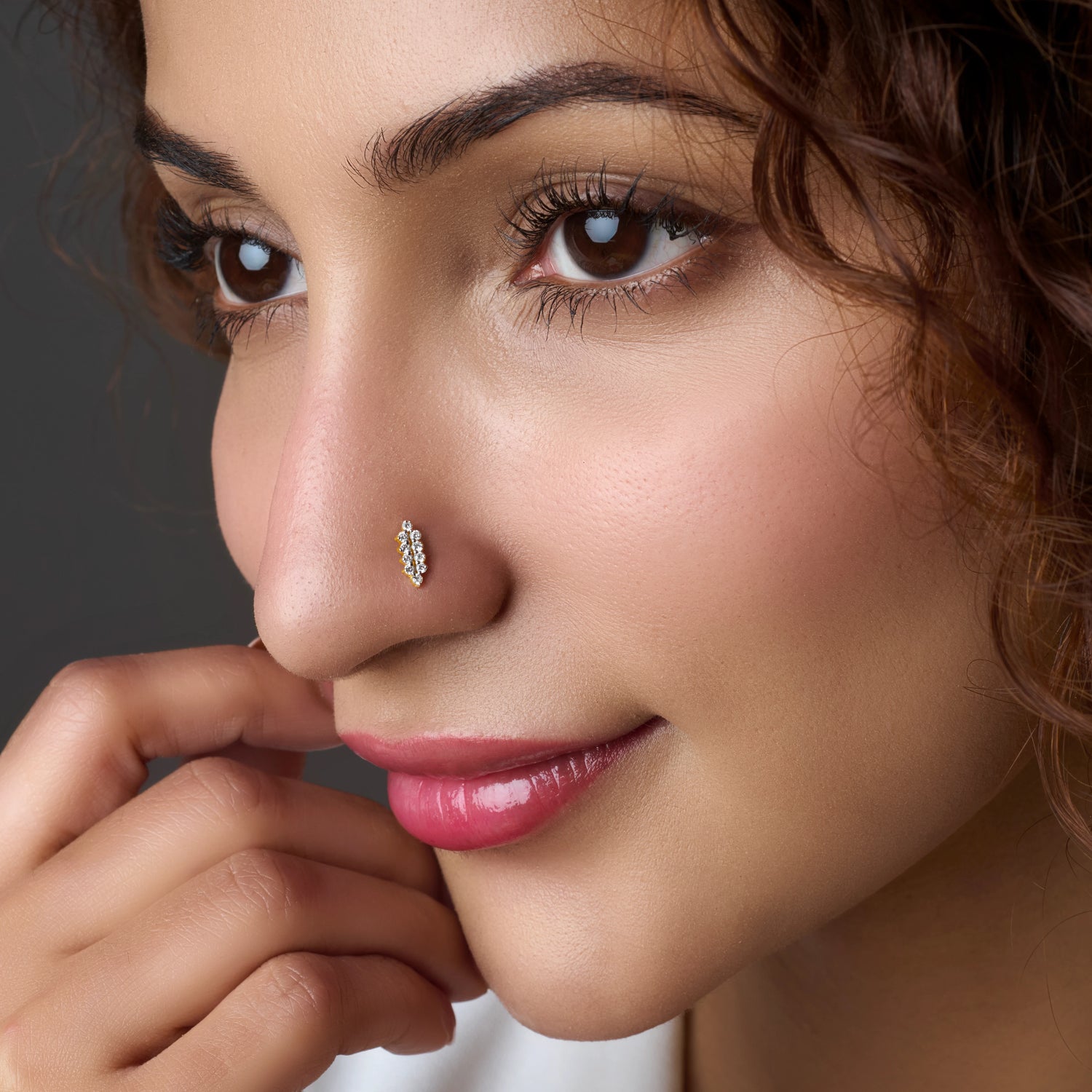 Sassy Long Nose Pin Gold With Diamond For Women