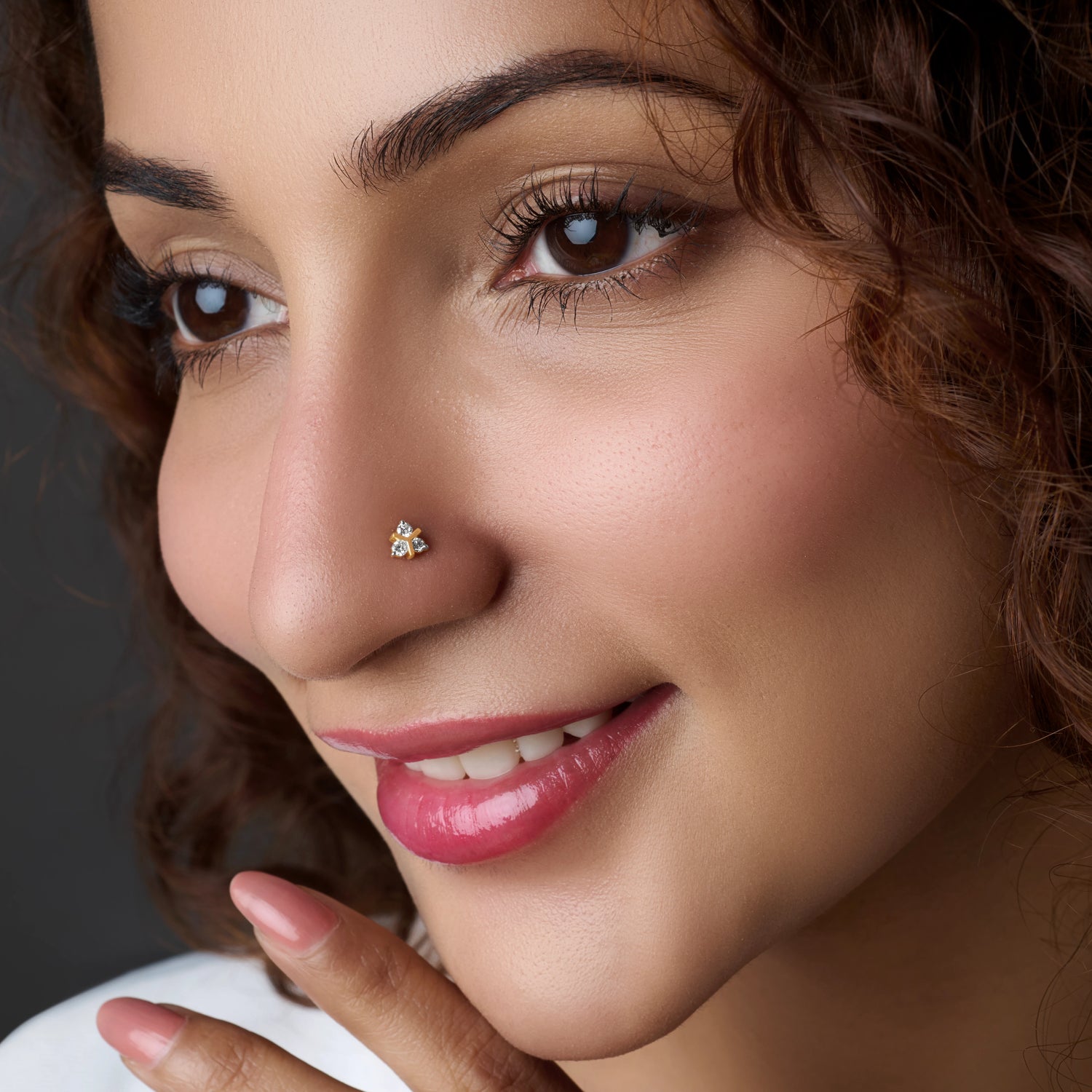Trilogy Gold Nose Pin With Diamond For Women