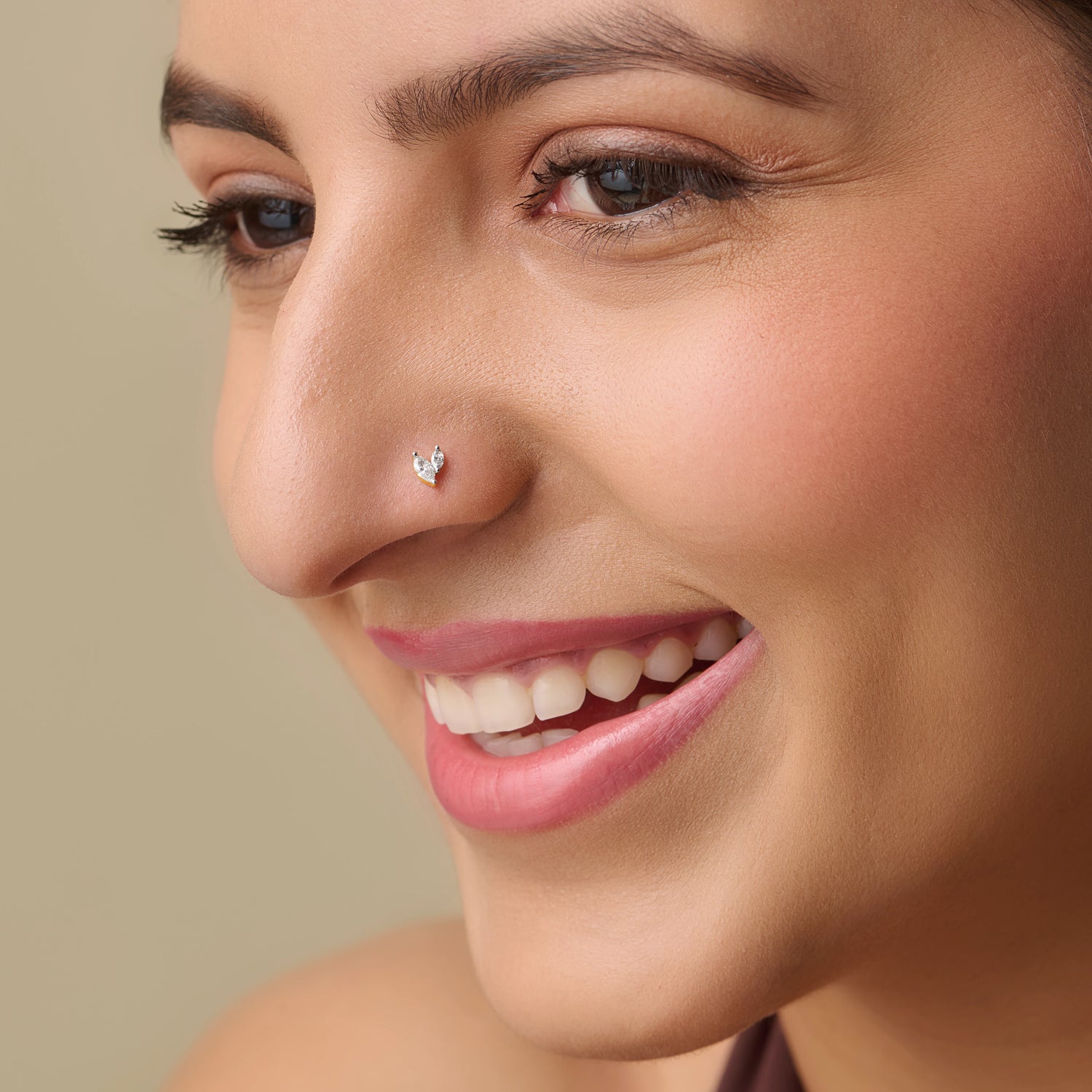 Twin Marquise Solitaire Gold Nose Pin Online