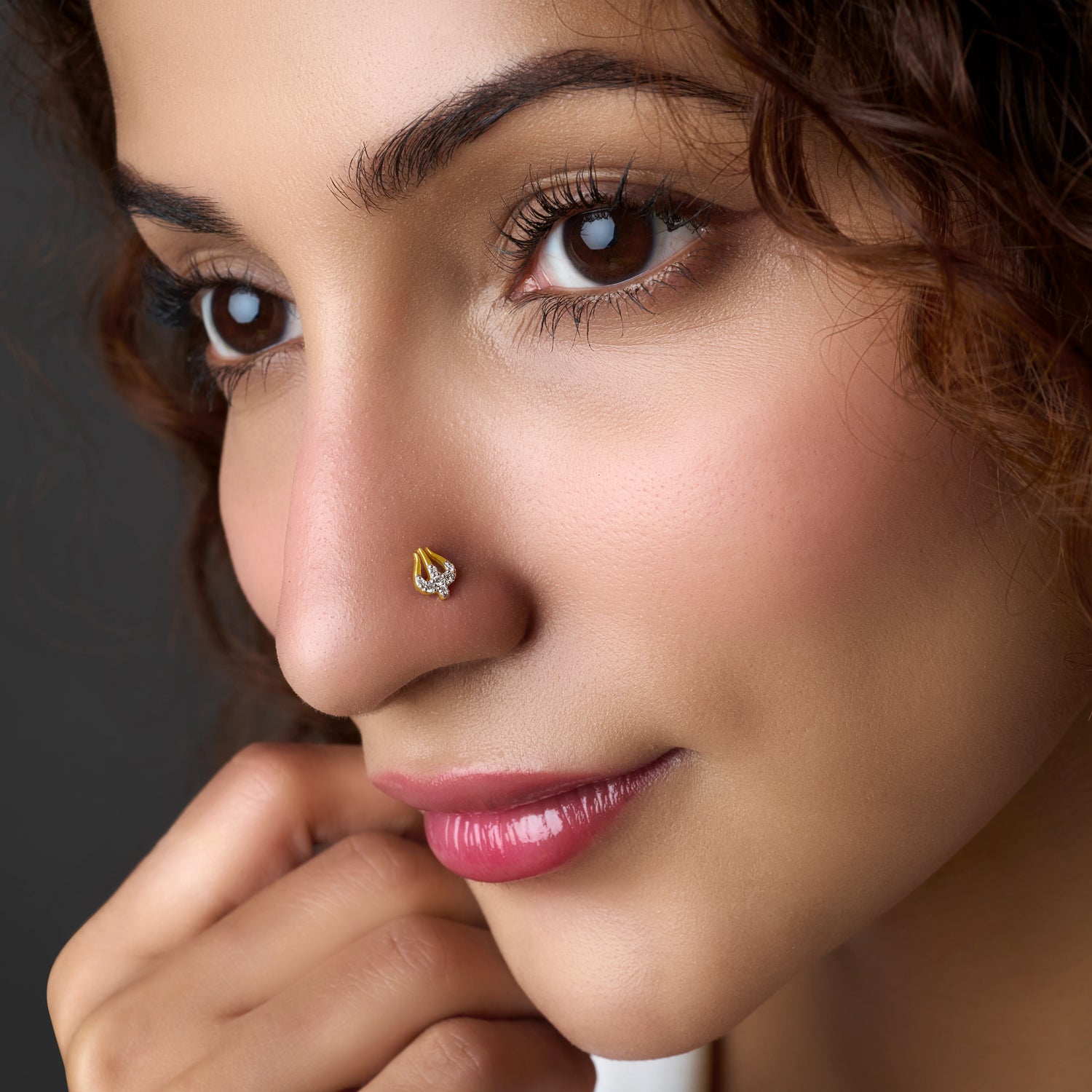 Trivet Trishul Inspired Gold and Diamond Nose Pin Women
