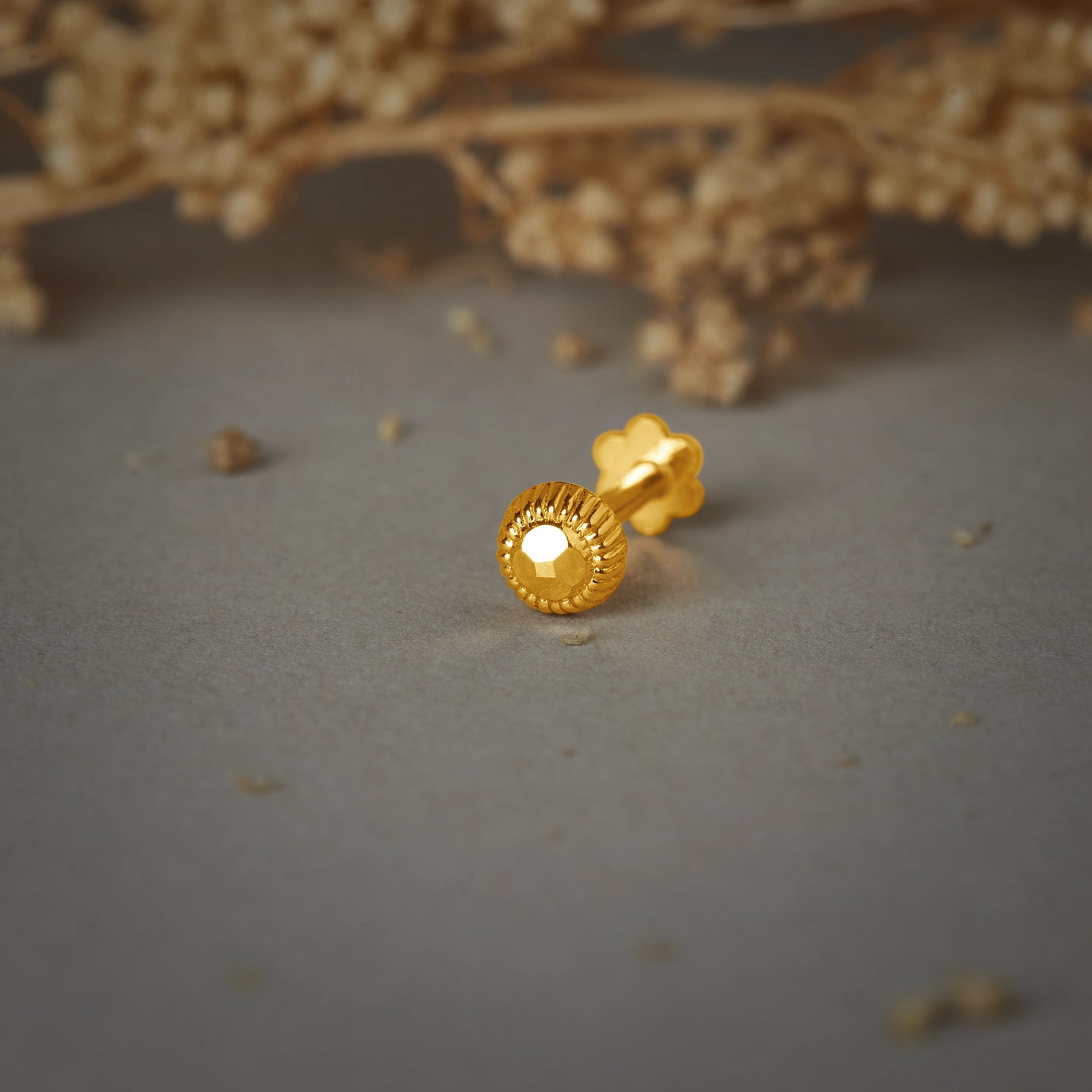 Radiant Dome Gold Nose Pin Simple 18K Nose Pin Gold Design for Women