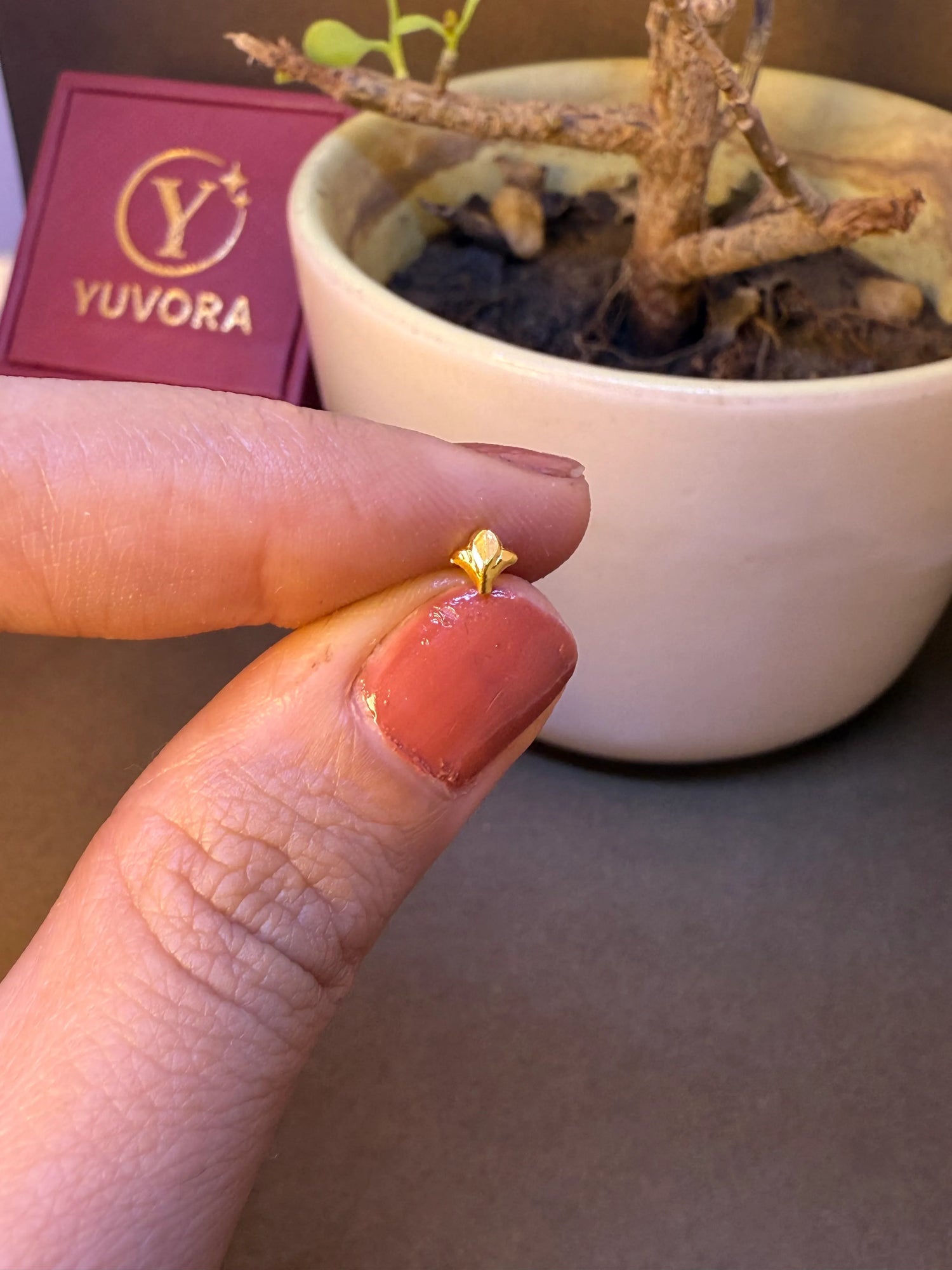 Wing Vein Gold Nose Pin – Simple 18K Nose Pin Gold Design for Women