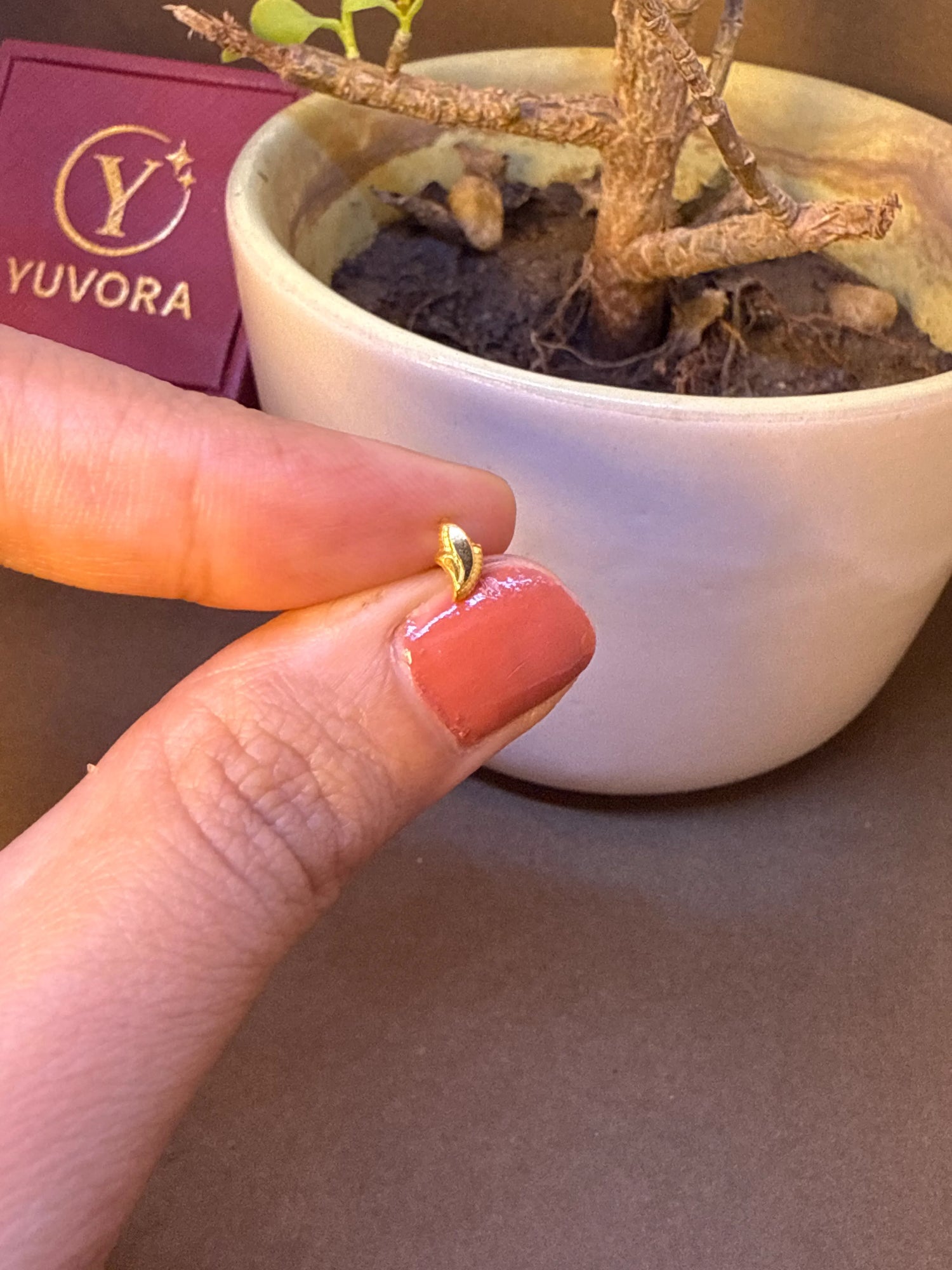 Leaf Charm Gold Nose Pin – Simple 18K Nose Pin Gold Design for Women