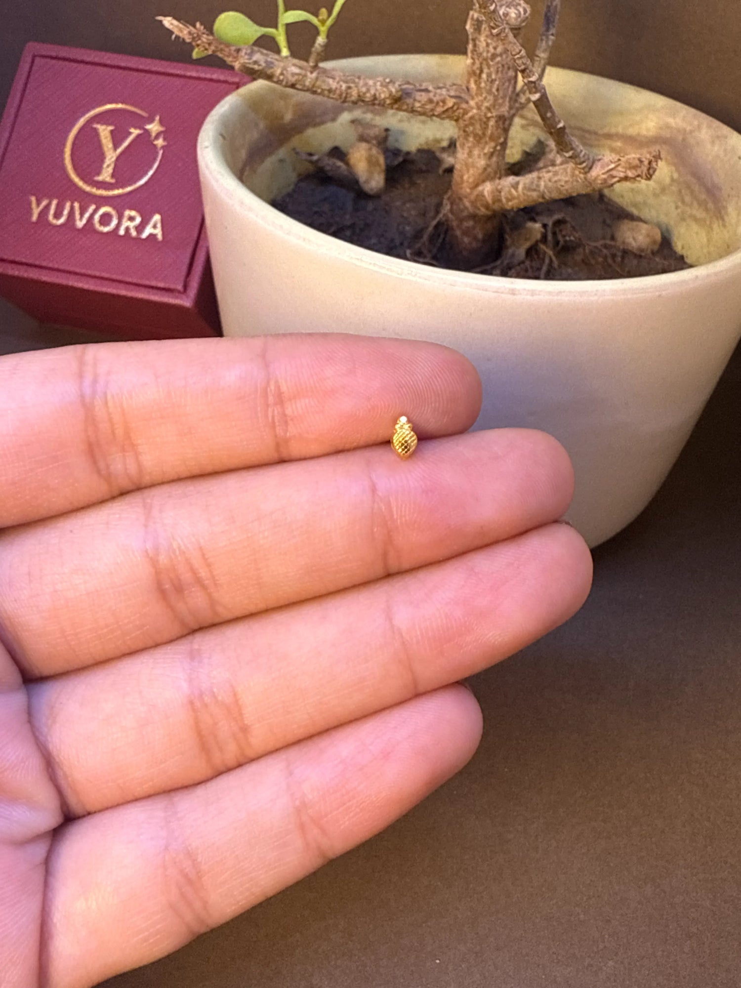 Pine Cone Gold Nose Pin – Simple 18K Nose Pin Gold Design for Women