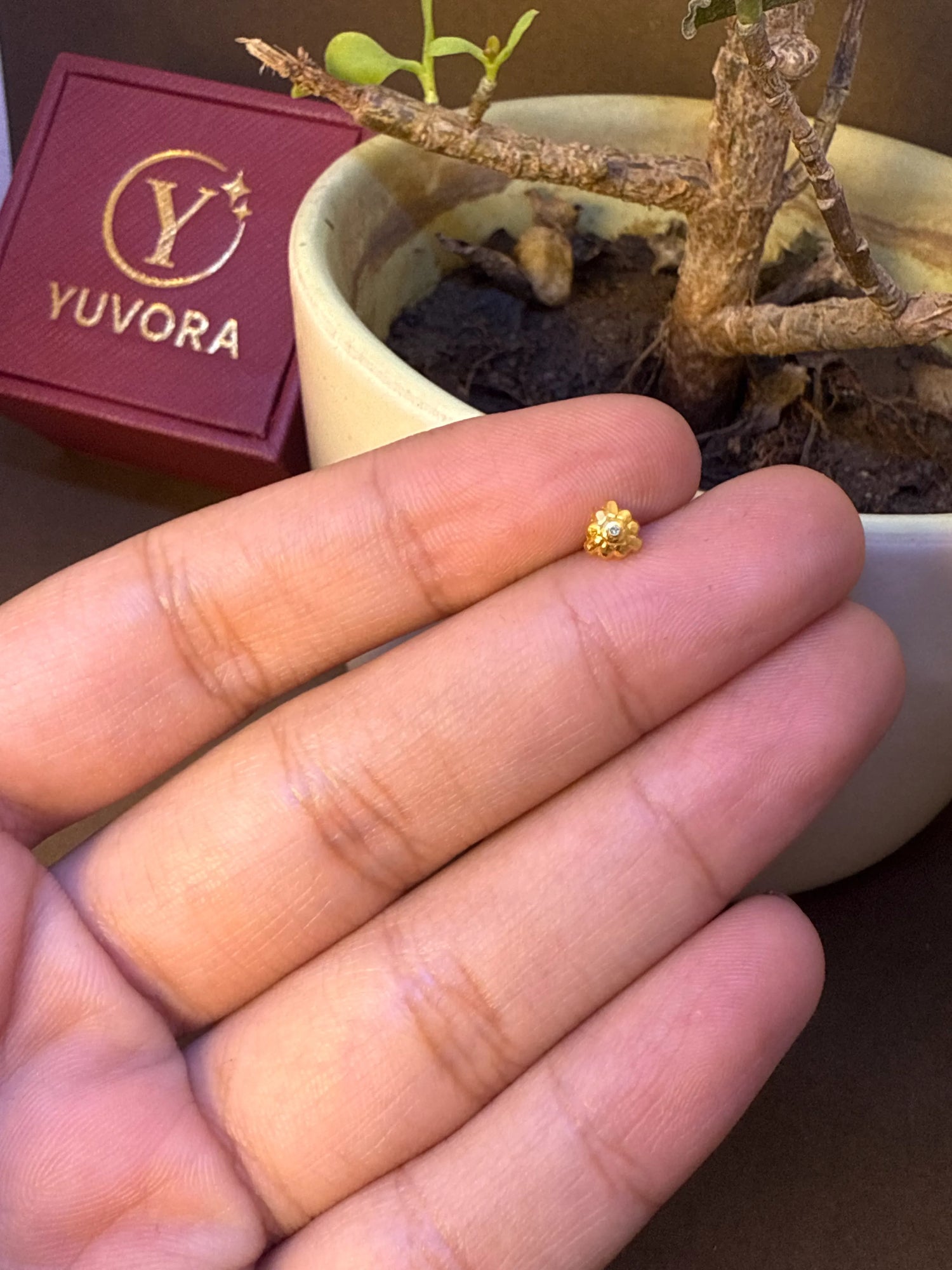 Flora Dome Gold Nose Pin – Simple 18K Nose Pin Gold Design for Women