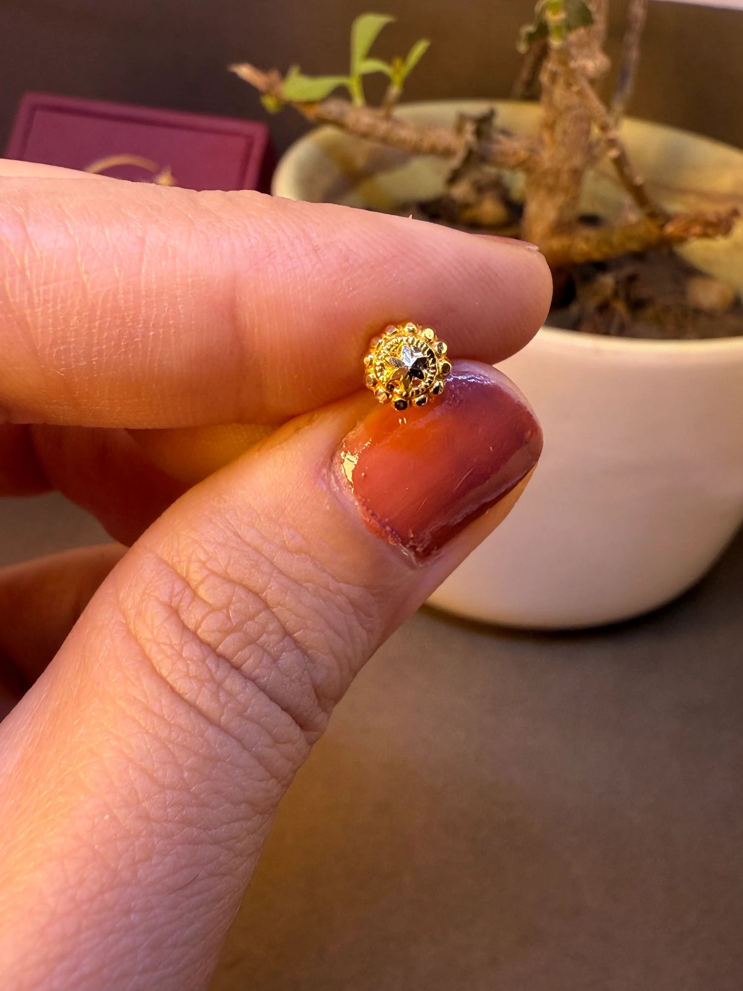 Celestial Globe Gold Nose Pin – Simple 18K Nose Pin Gold Design for Women