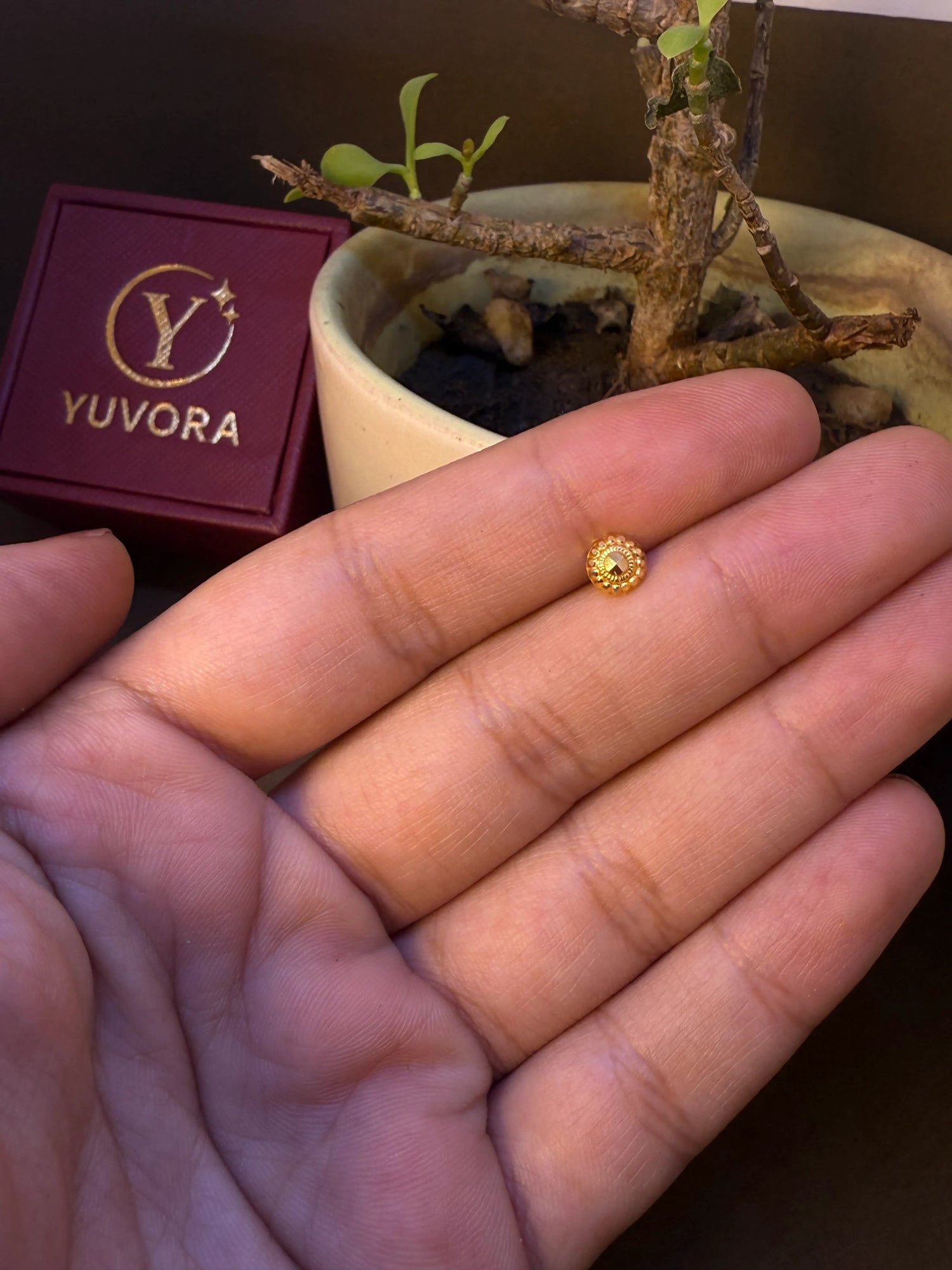 Solar Crest Gold Nose Pin – Simple 18K Nose Pin Gold Design for Women