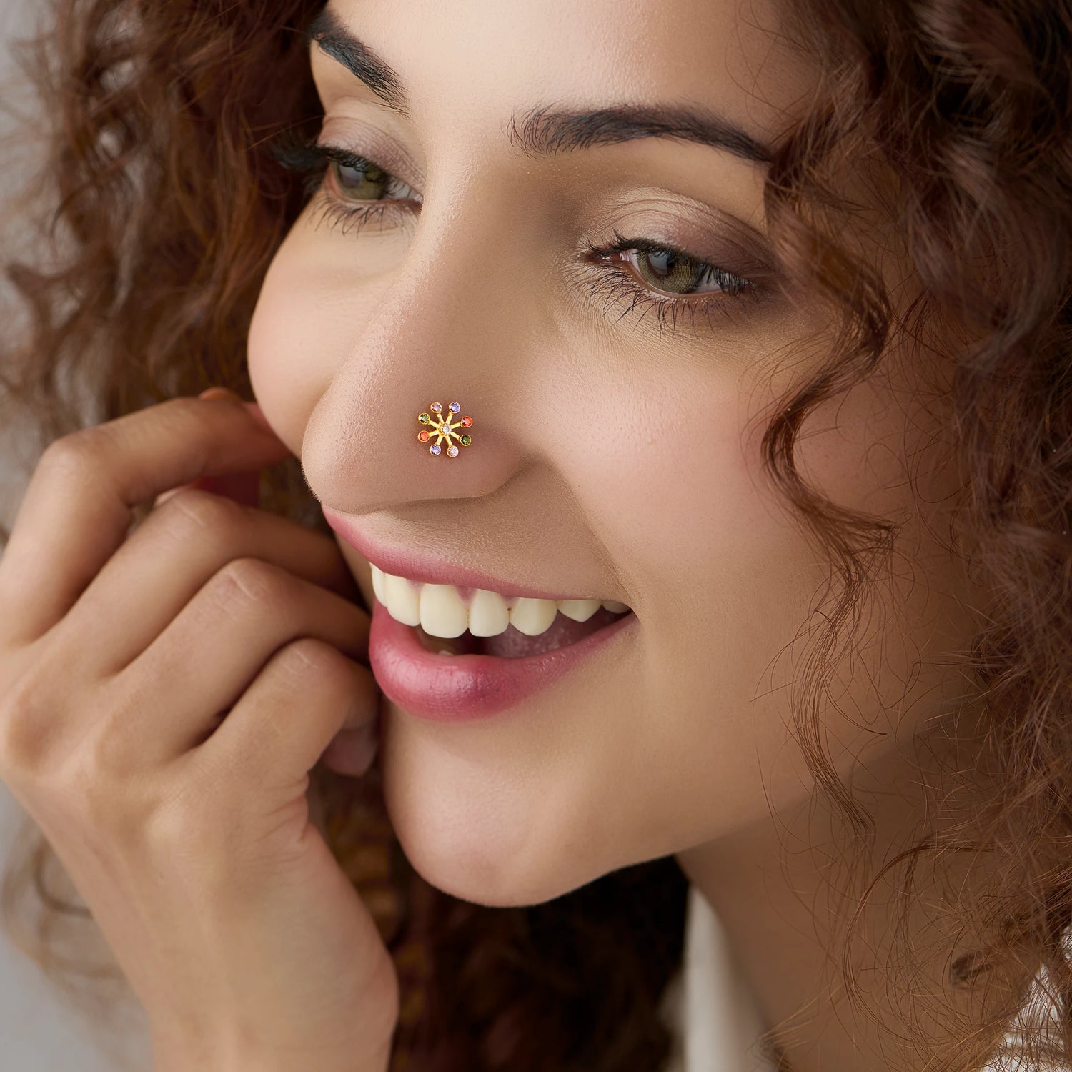 Stellar Compass 18K Star-Inspired Gold Stone Nose Pin For Females
