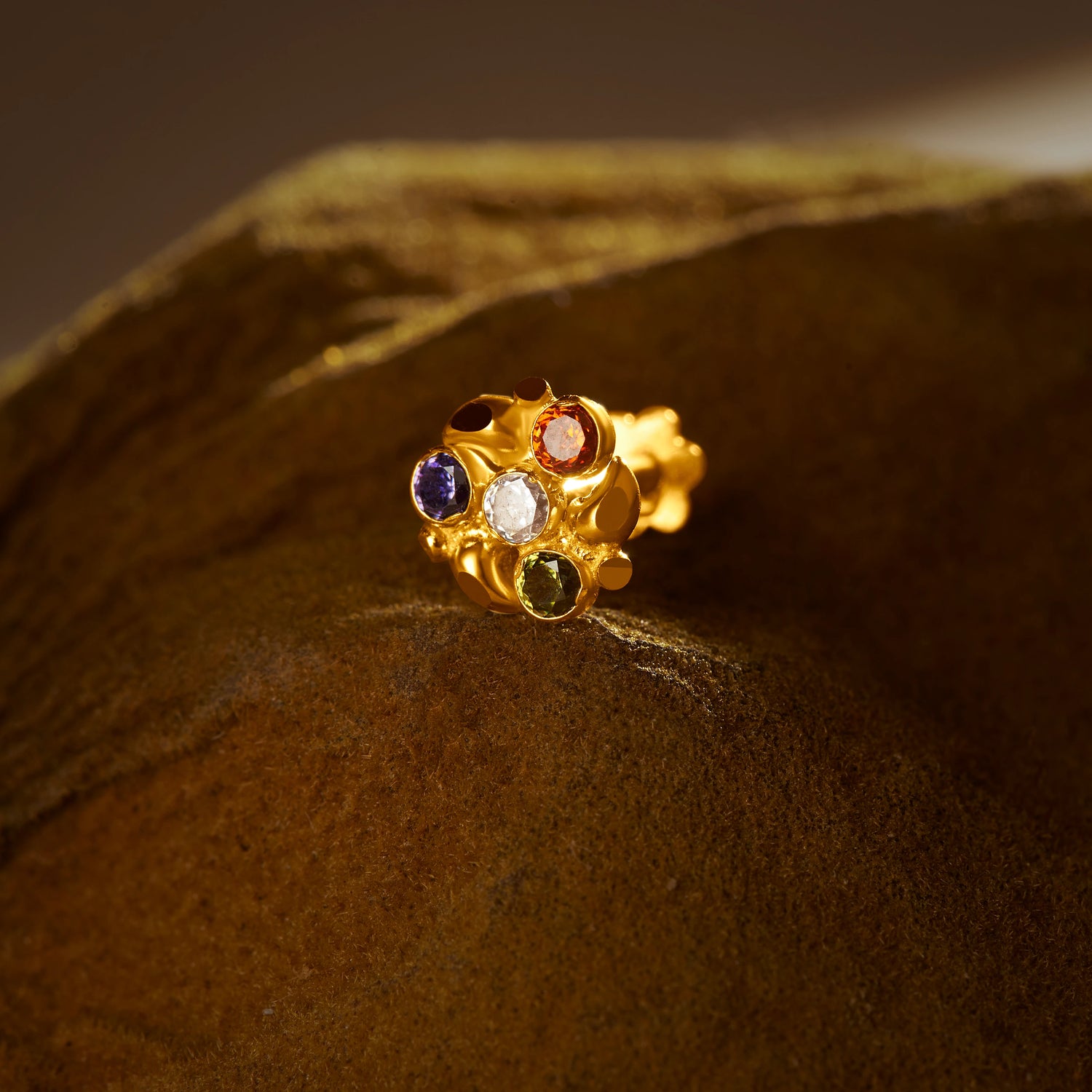 Ornate Crown 18K Nose Pin Gold Design For Female