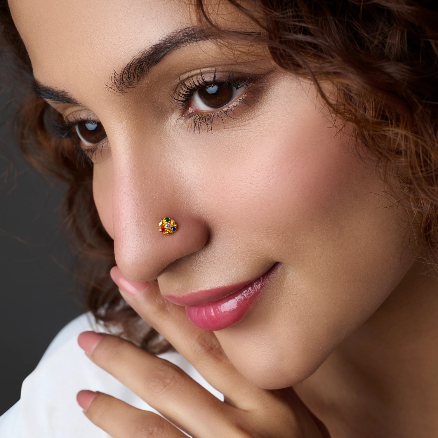 Ornate Crown 18K Nose Pin Gold Design For Female