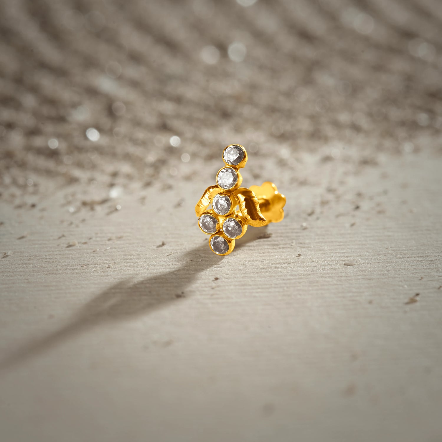 Asymmetry Grace 18K Coloured Stone Gold Nose Pin For Women