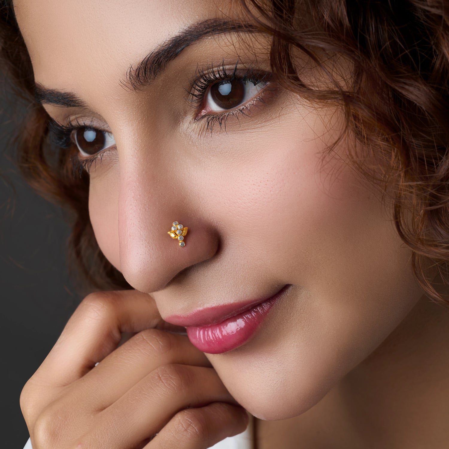 Asymmetry Grace 18K Coloured Stone Gold Nose Pin For Women