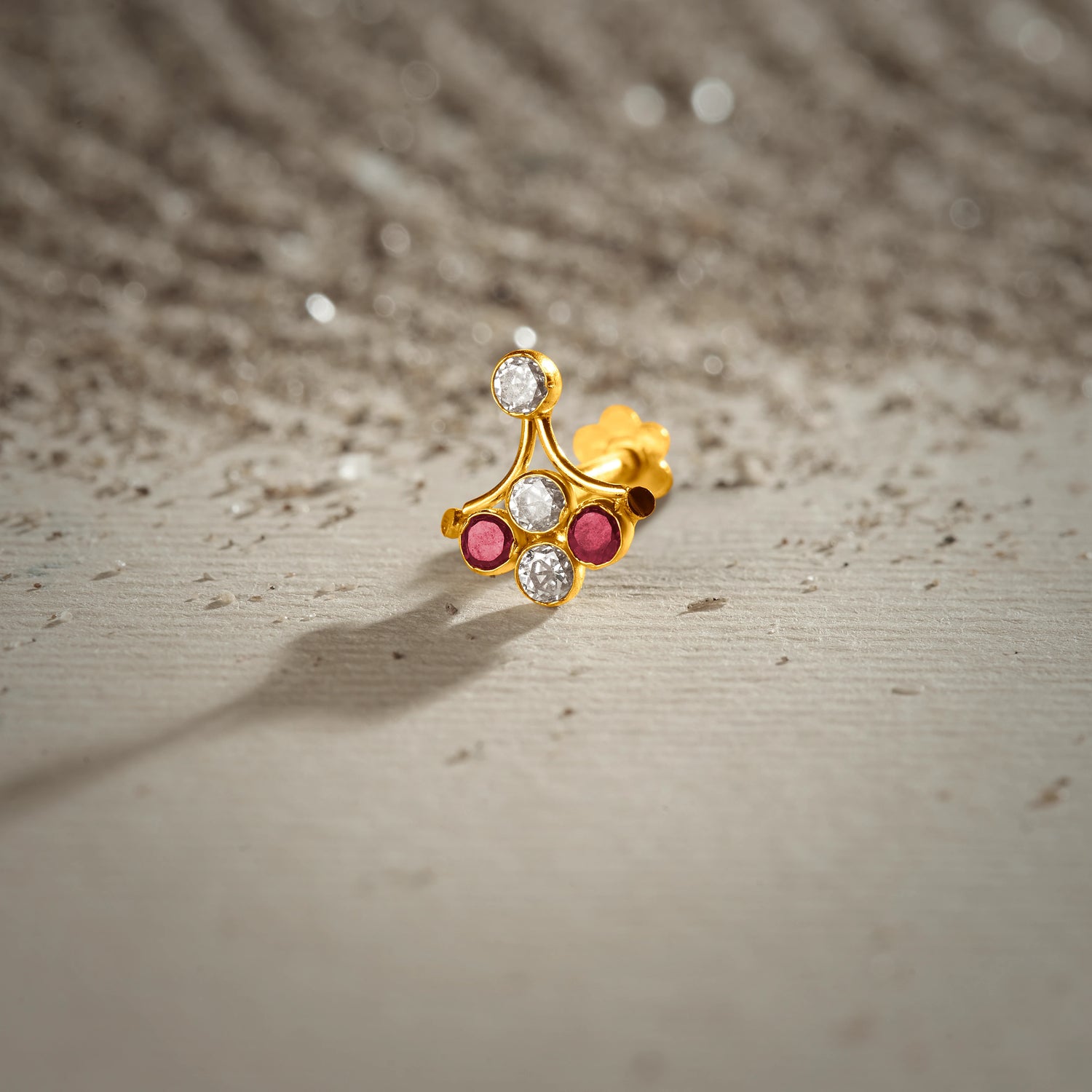 Ruby Arc 18K Leaf Inspired Stone Nose Pin Gold Online