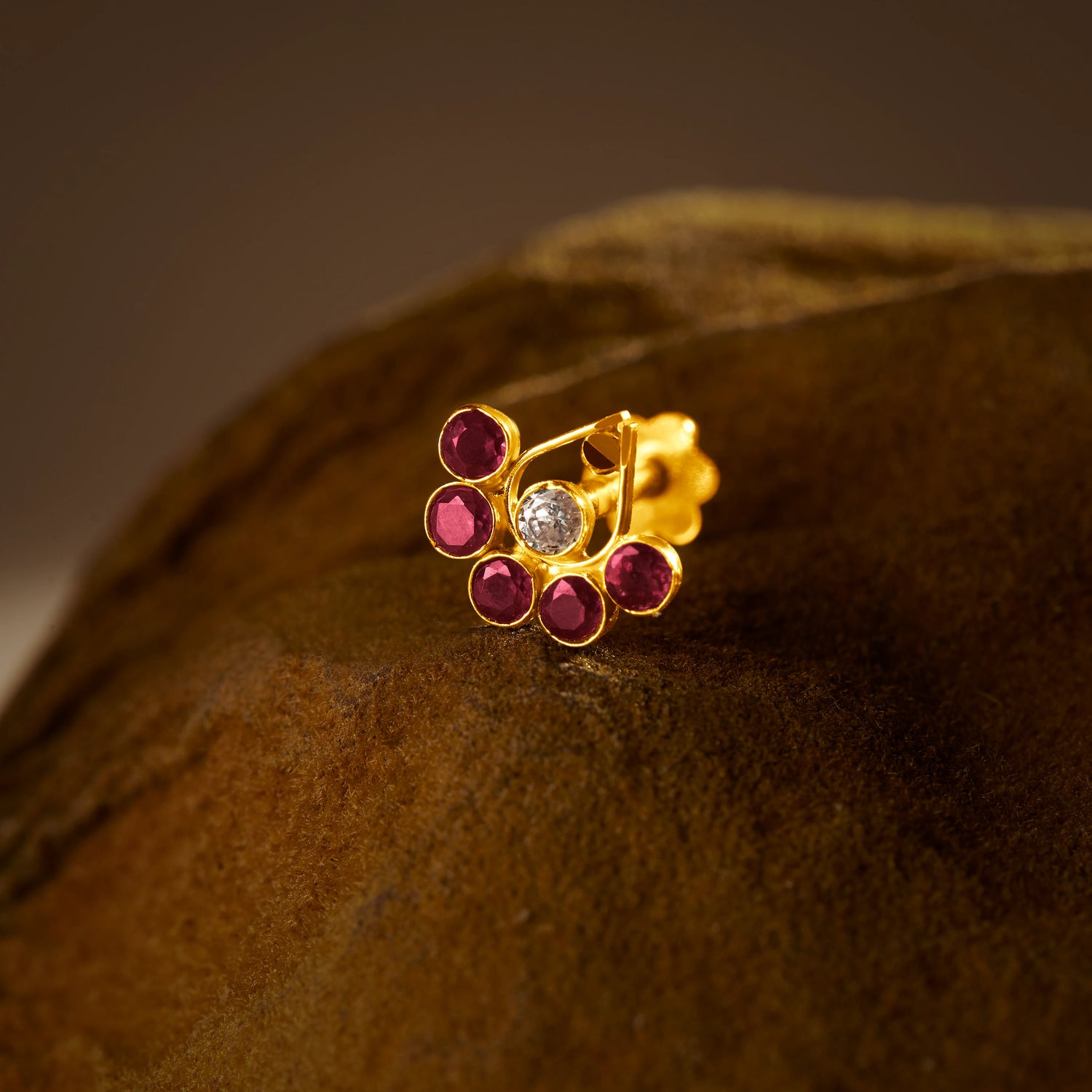 Chakra Glow 18K Multi-Colour Stone Traditional Gold Nose Pin