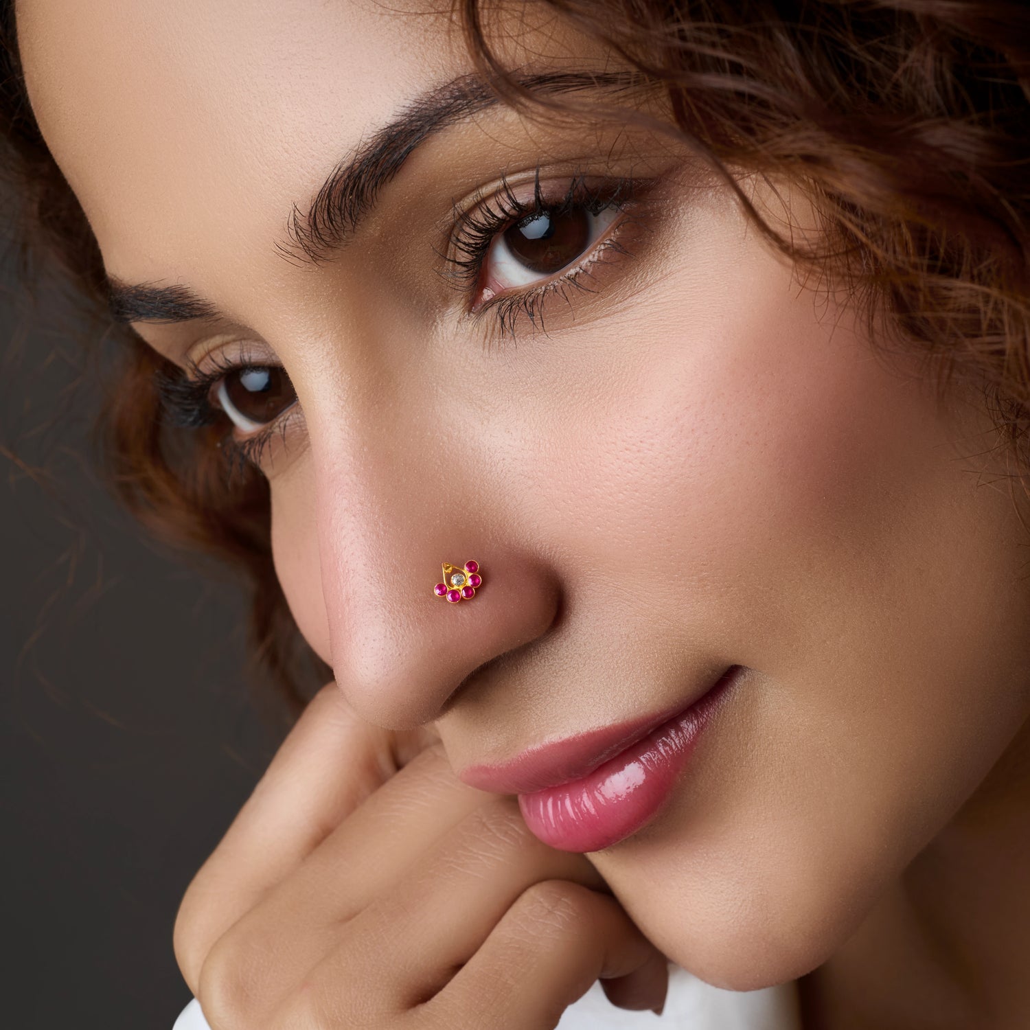 Chakra Glow 18K Multi-Colour Stone Traditional Gold Nose Pin