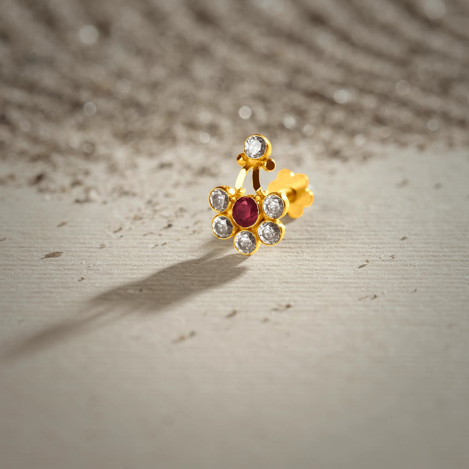 Sapphire Bouquet 18K Stone Gold Nose Pin Design For Women