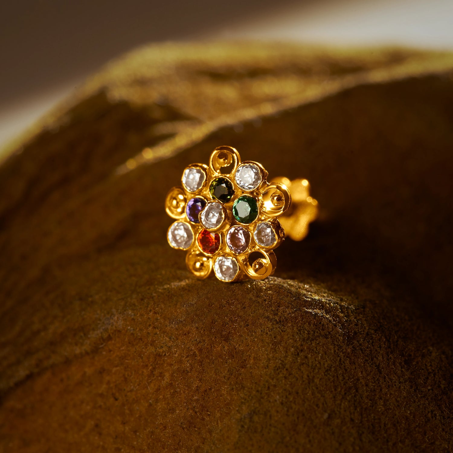 Spiral Cosmos 18K Swirling Stone Gold Nose Pin For Women