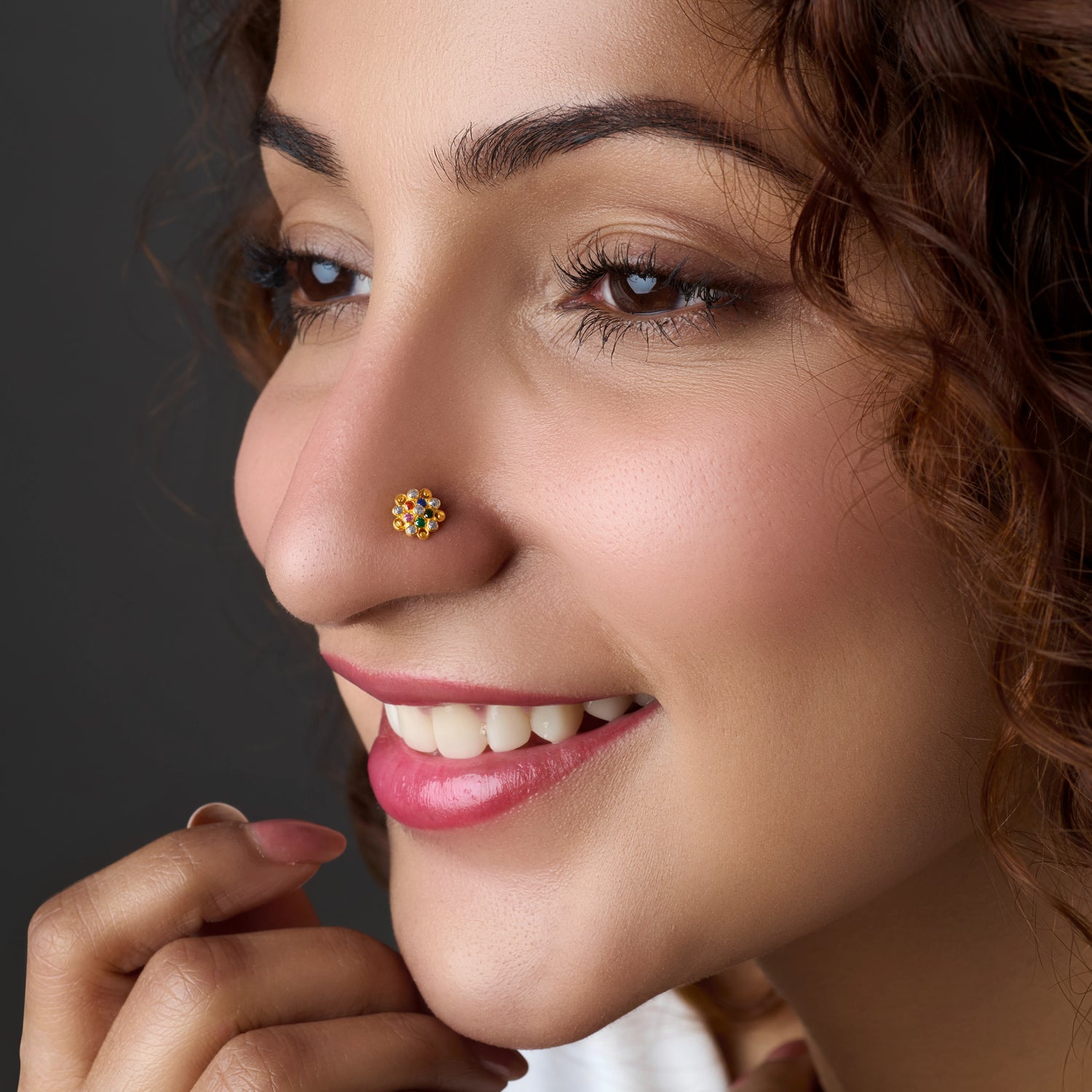 Spiral Cosmos 18K Swirling Stone Gold Nose Pin For Women