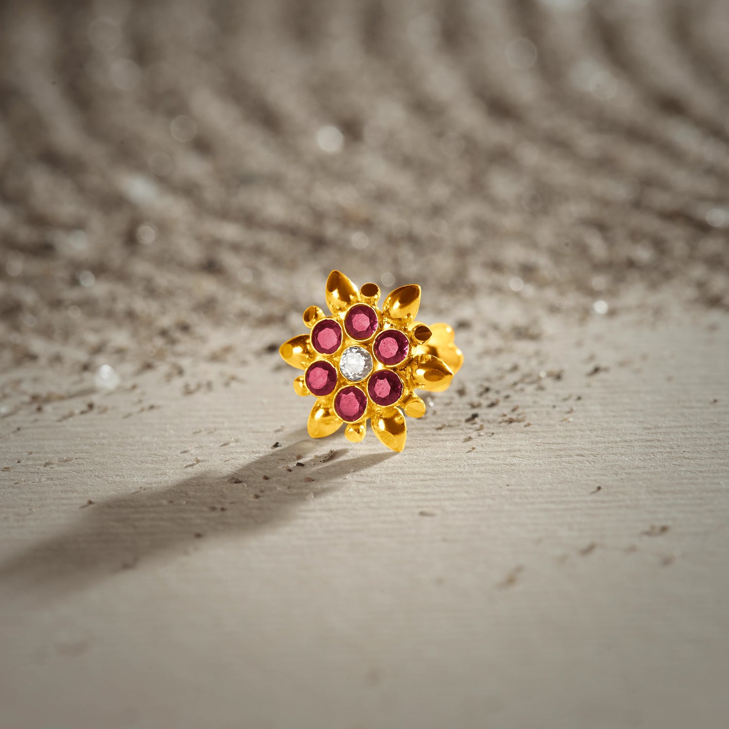 Midnight Bloom 18K Starburst-Inspired Stone Gold Nose Pin Design Online
