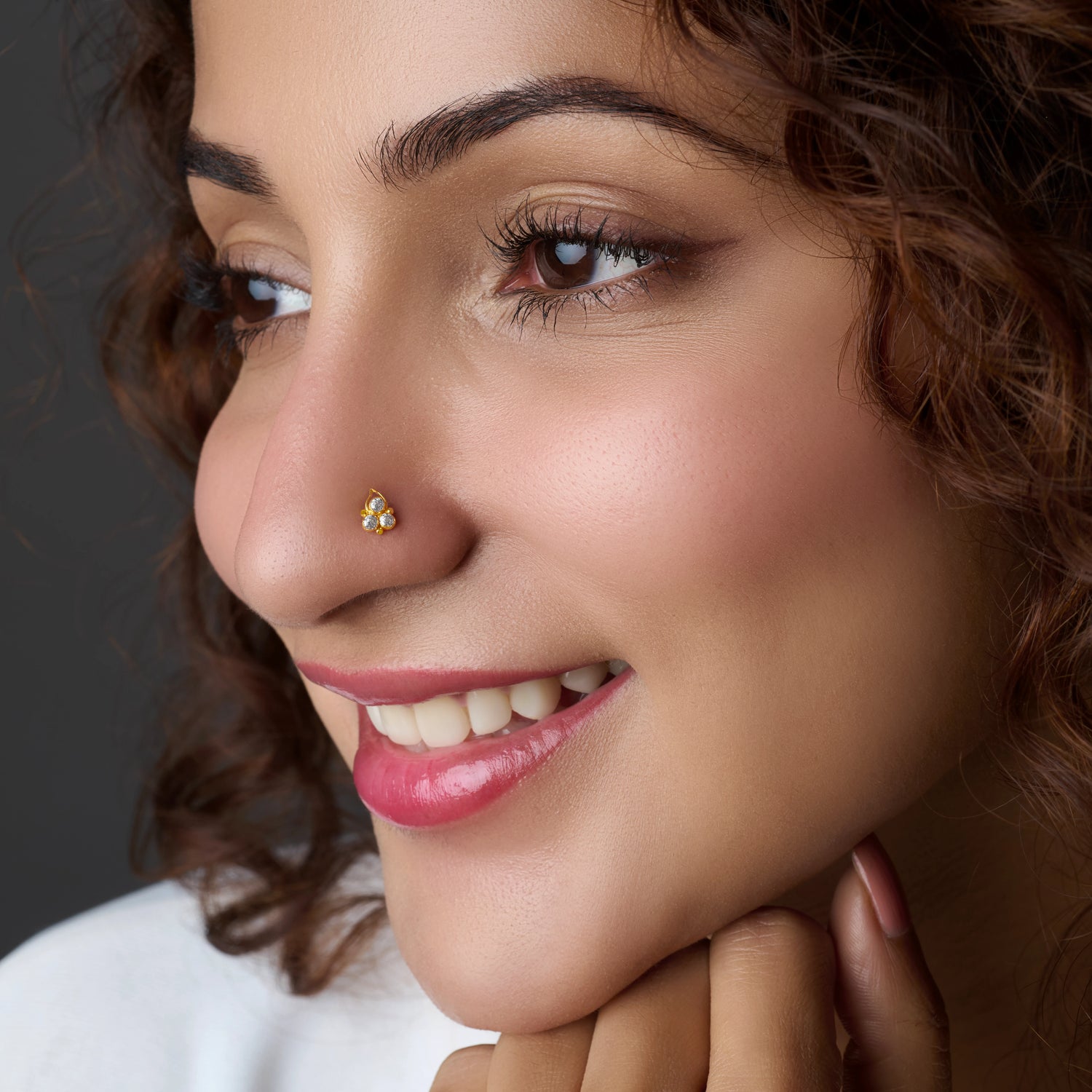 Ruby Bloom 18K Flower & Leaf Inspired Stone Gold Nose Pin For Women