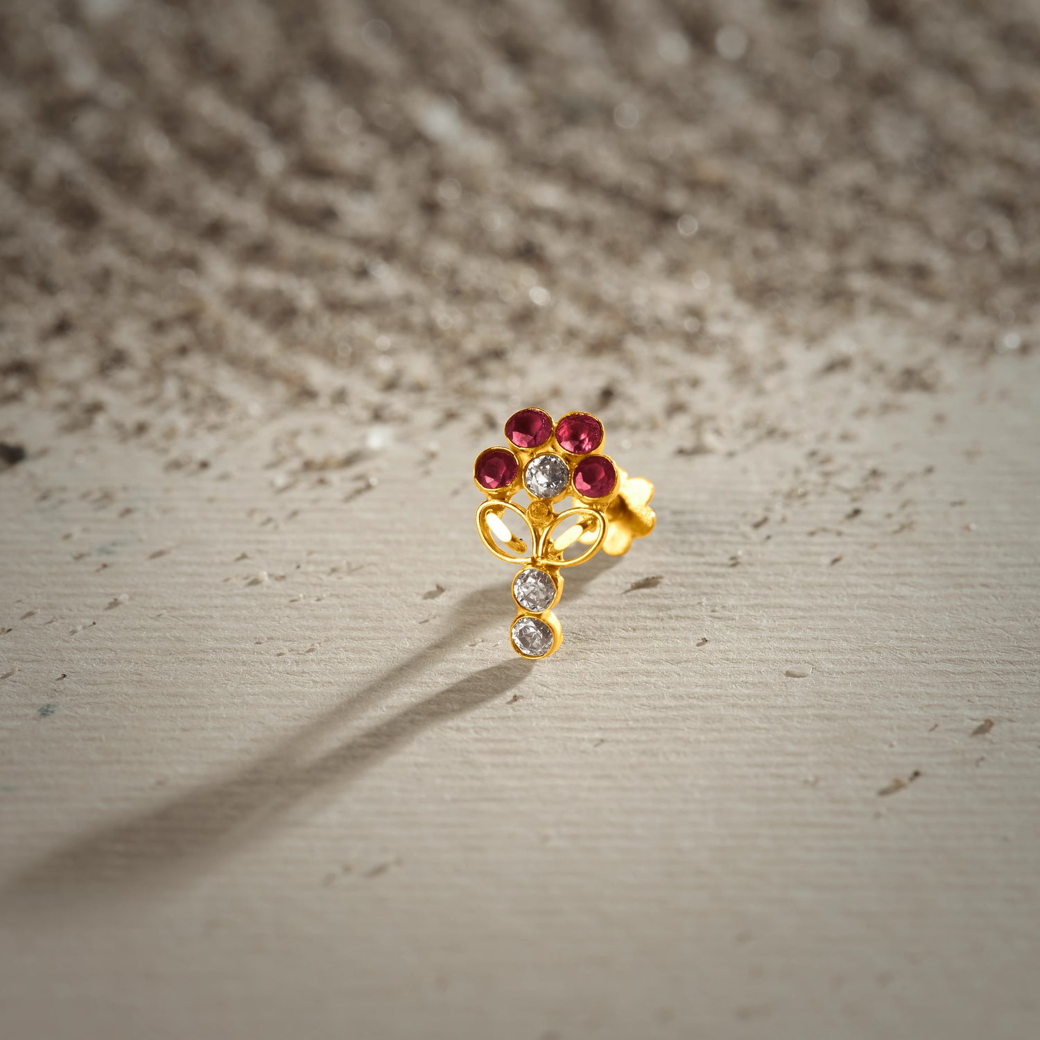 Night Bloom 18K Nose Pin Gold With Diamond Inspired Stone Design