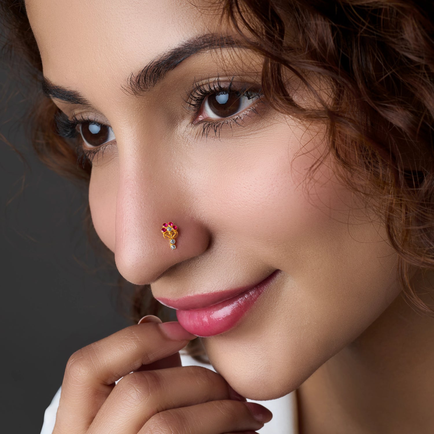 Night Bloom 18K Nose Pin Gold With Diamond Inspired Stone Design