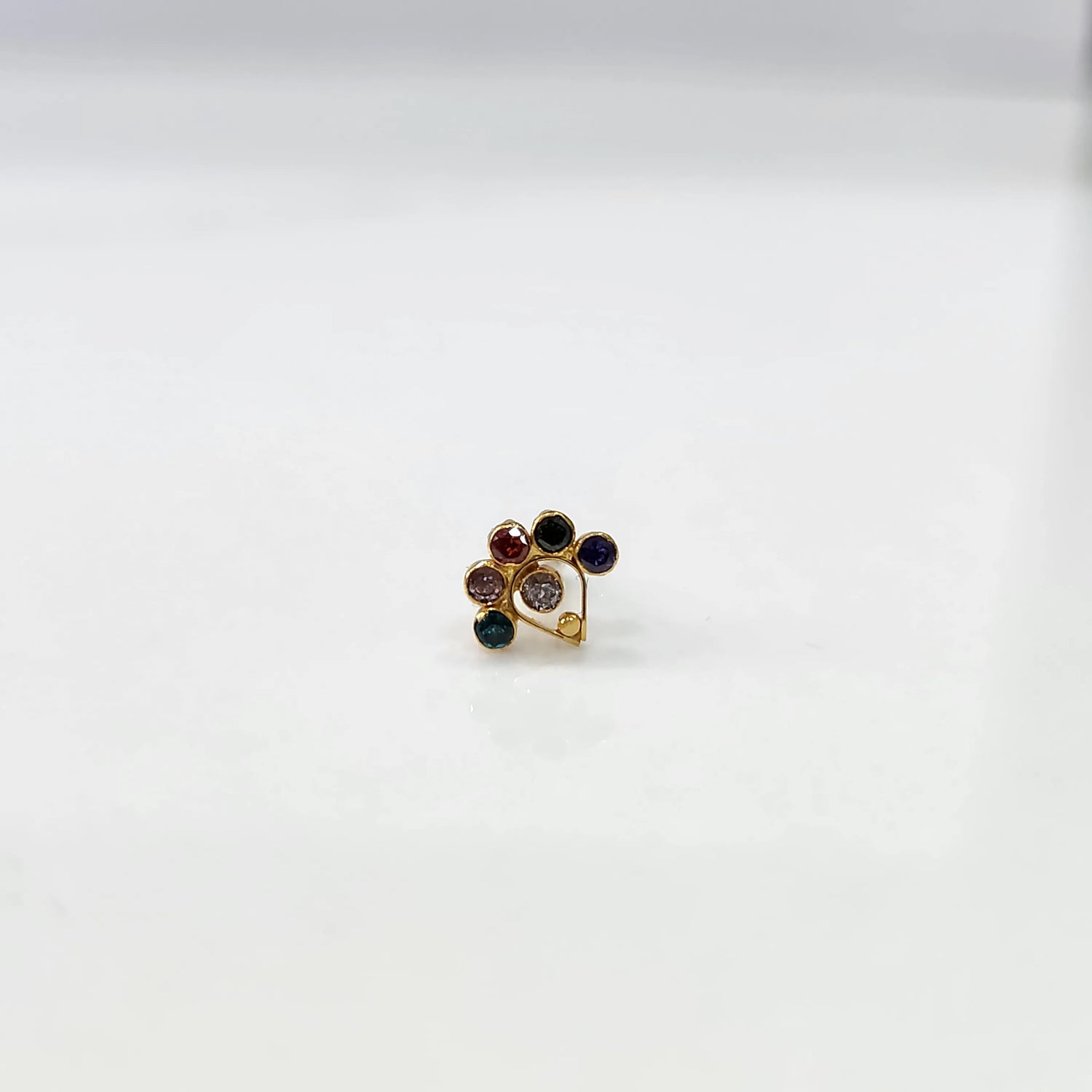 Chakra Glow 18K Multi-Colour Stone Traditional Gold Nose Pin