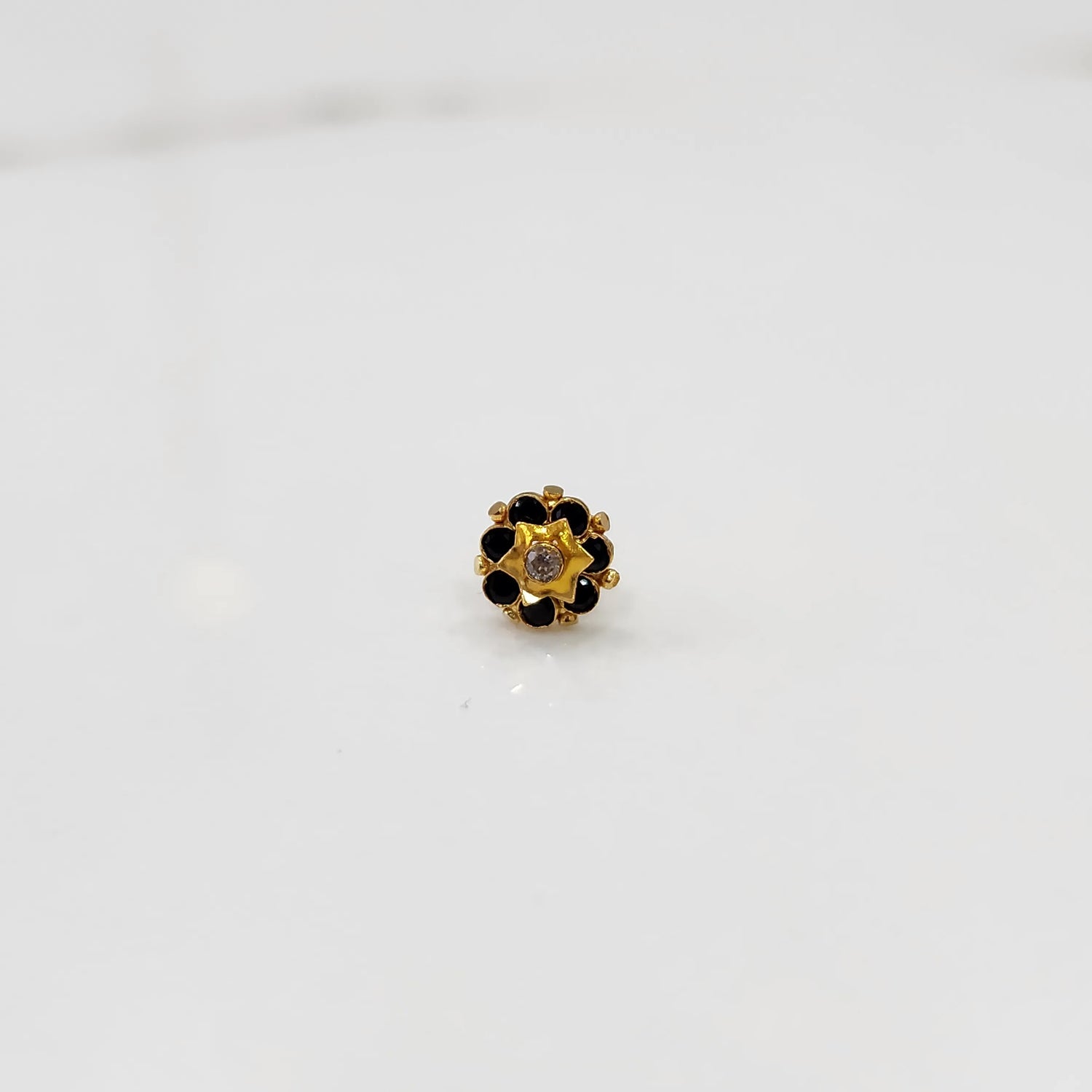 Noir Bloom 18K Small Flower Inspired Stone Nose Pin In Gold For Women