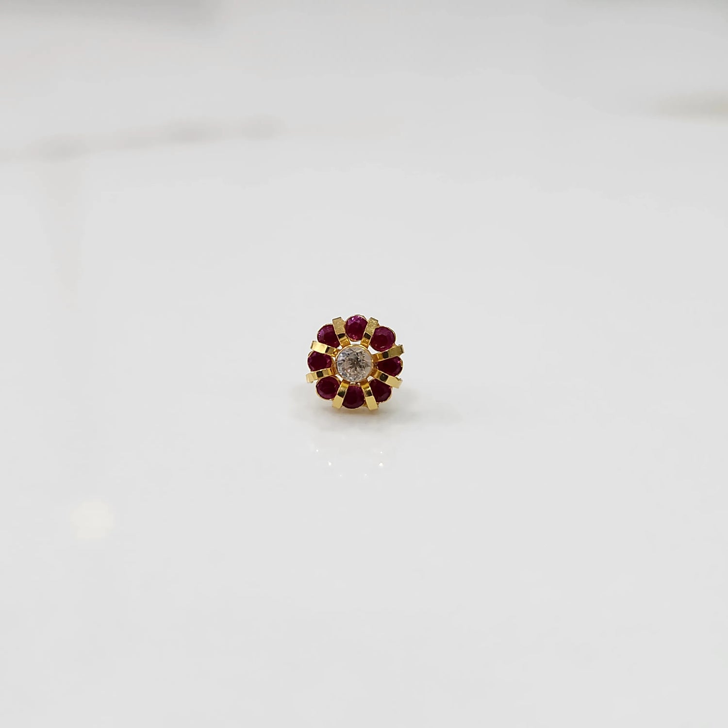 Blossom Crown 18K Flower Outburst Inspired Ruby Gold Nose Pin Online For Women