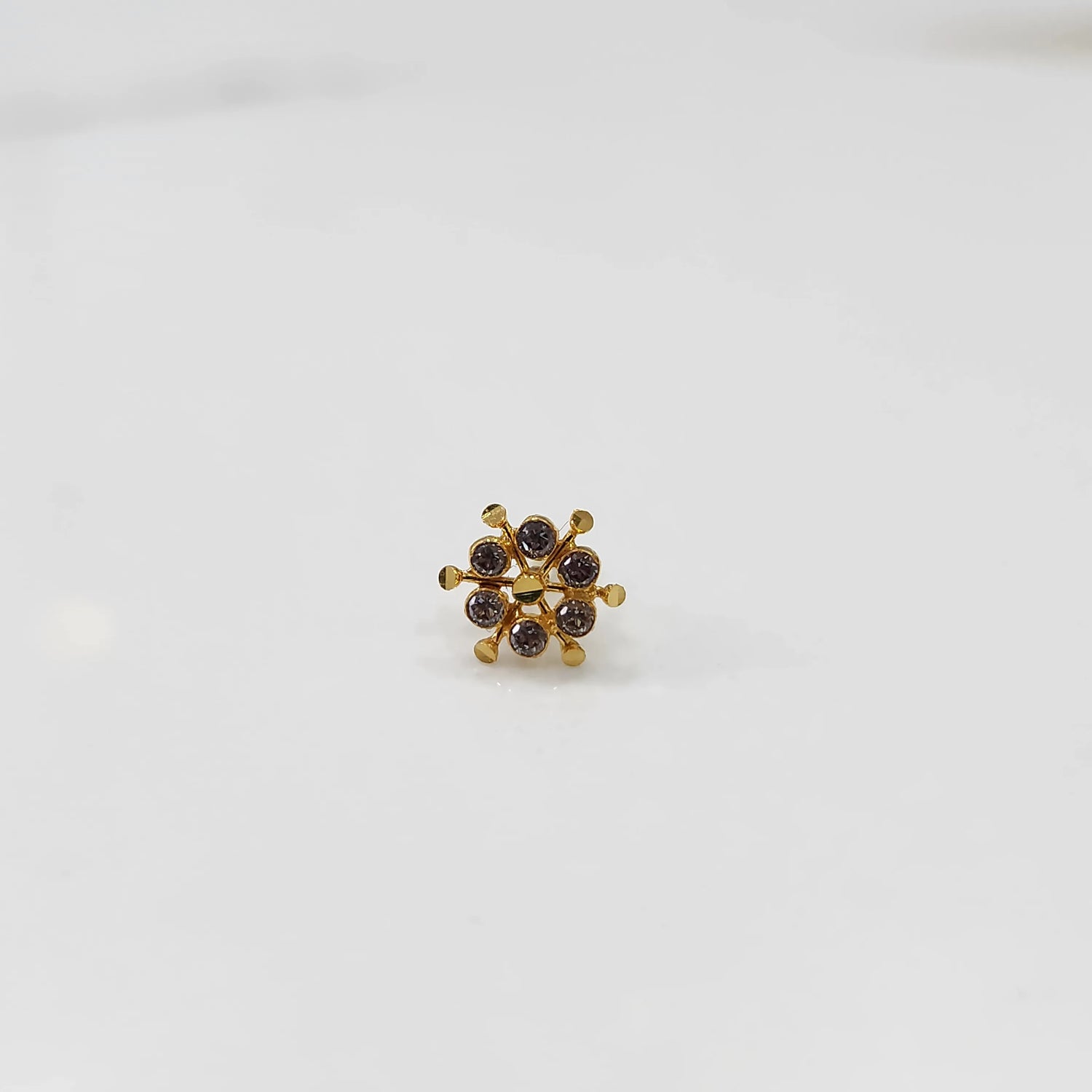 Radiant Spokes 18K Wheel-Shaped Inspired Stone Gold Nose Pin For Women