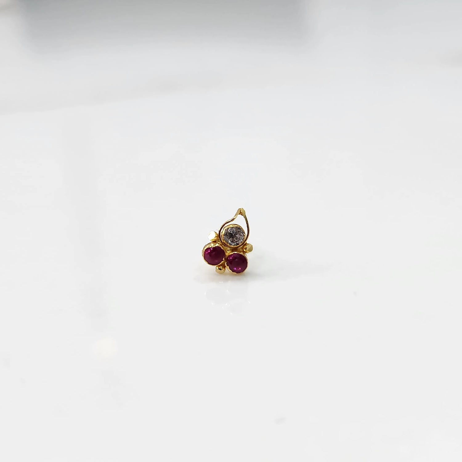 Ruby Bloom 18K Flower & Leaf Inspired Stone Gold Nose Pin For Women