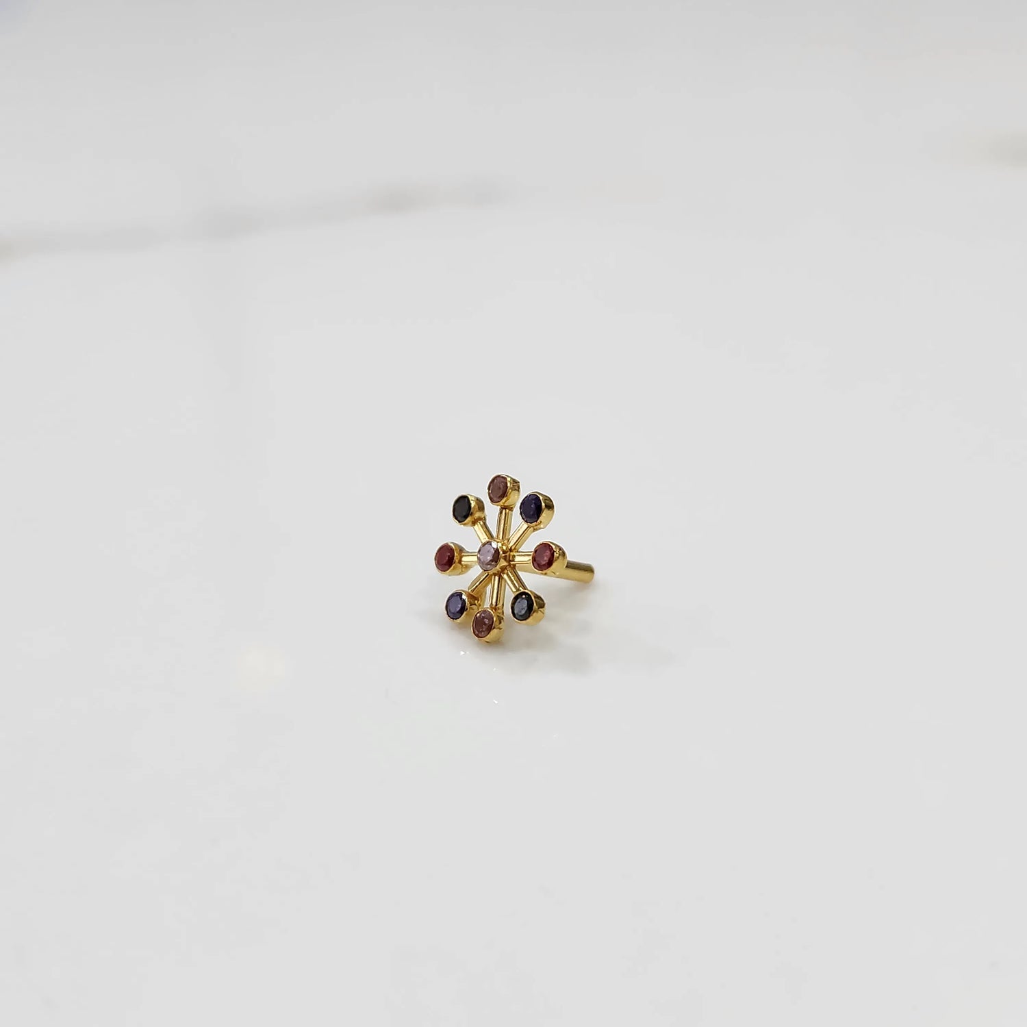 Stellar Compass 18K Star-Inspired Gold Stone Nose Pin For Females