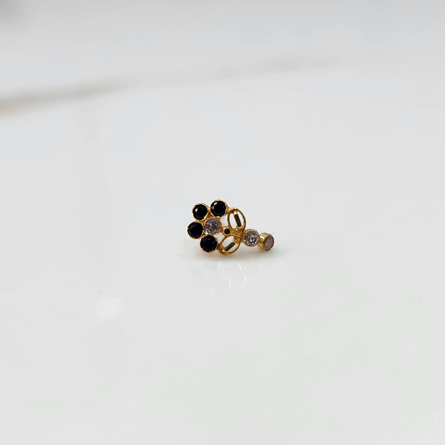 Night Bloom 18K Nose Pin Gold With Diamond Inspired Stone Design