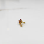 Stone gold nose pin floral design front view on white background