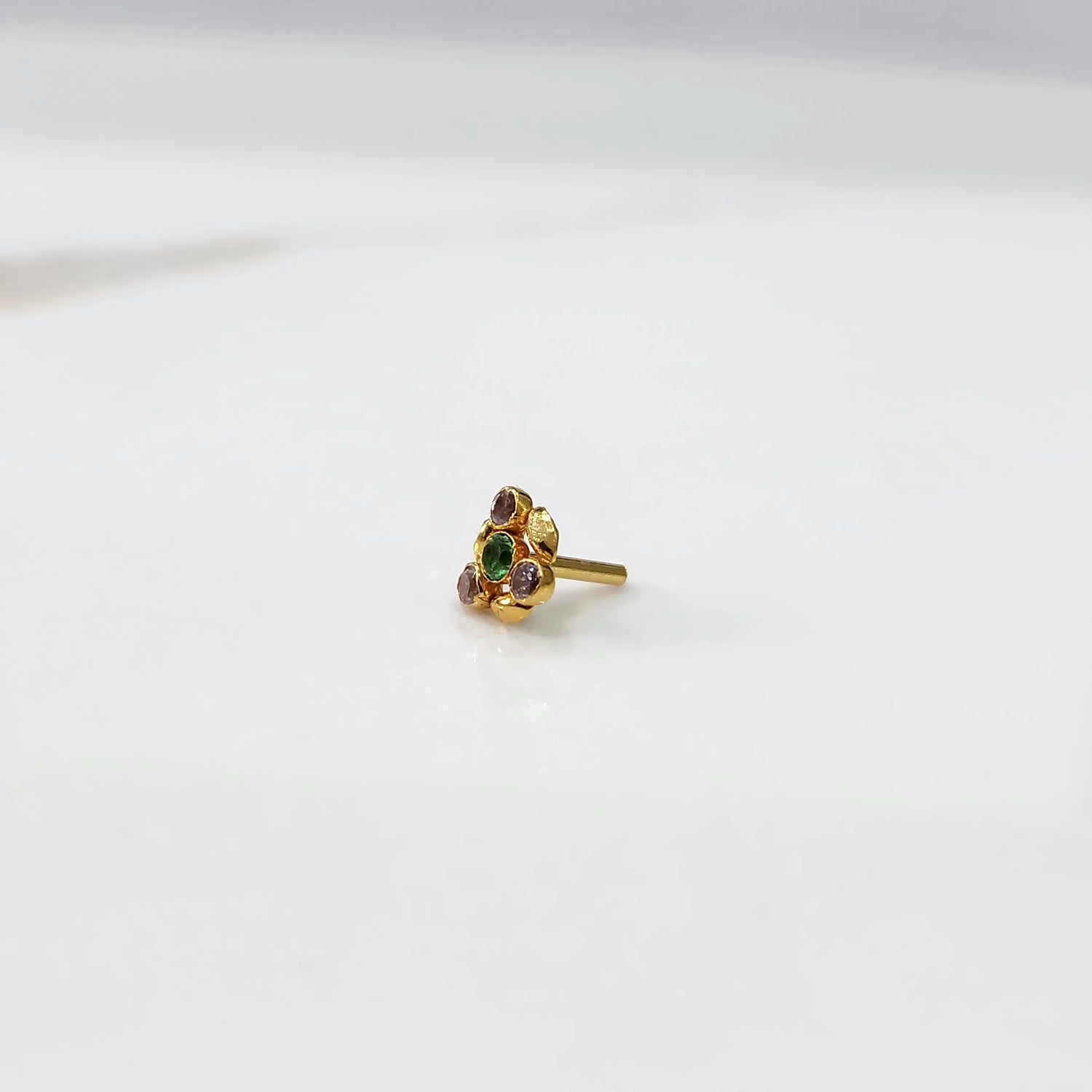 Emerald Bloom 18K Coloured Stone Gold Nose Pin For Females