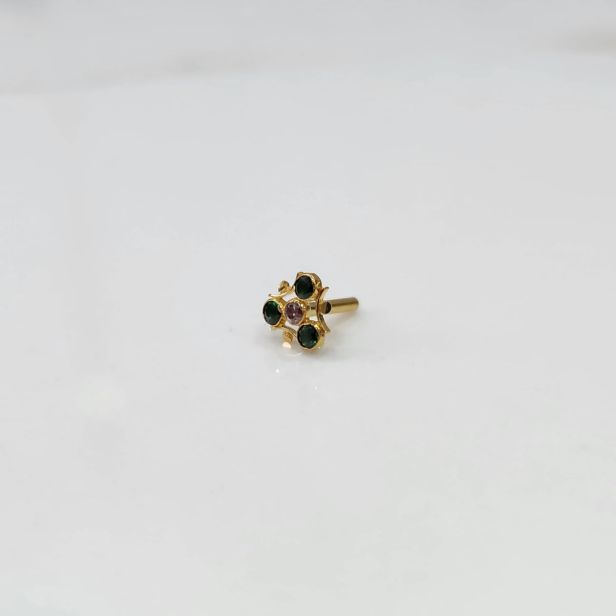 Tiny nose pin gold with gemstone floral cluster
