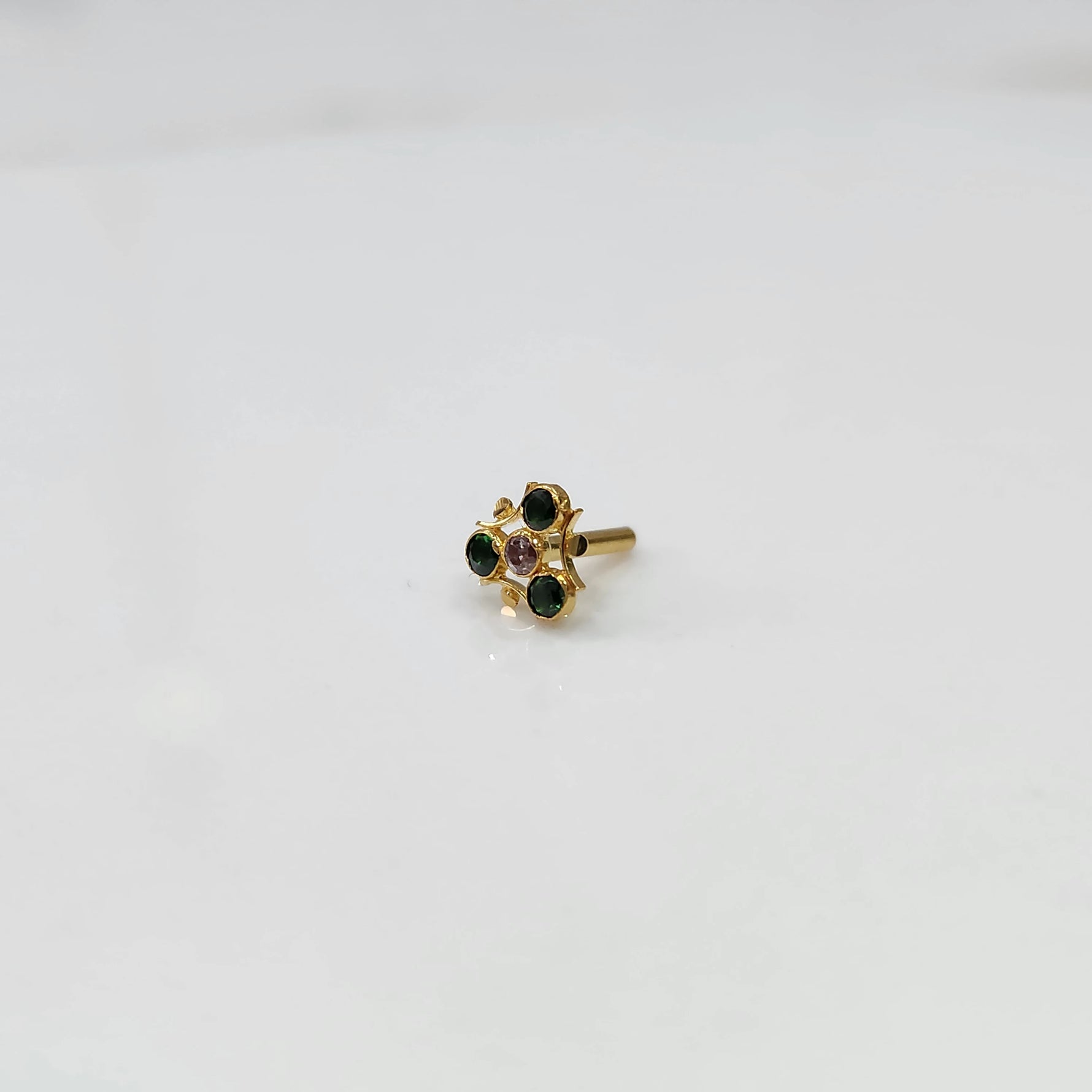 Tiny nose pin gold with gemstone floral cluster