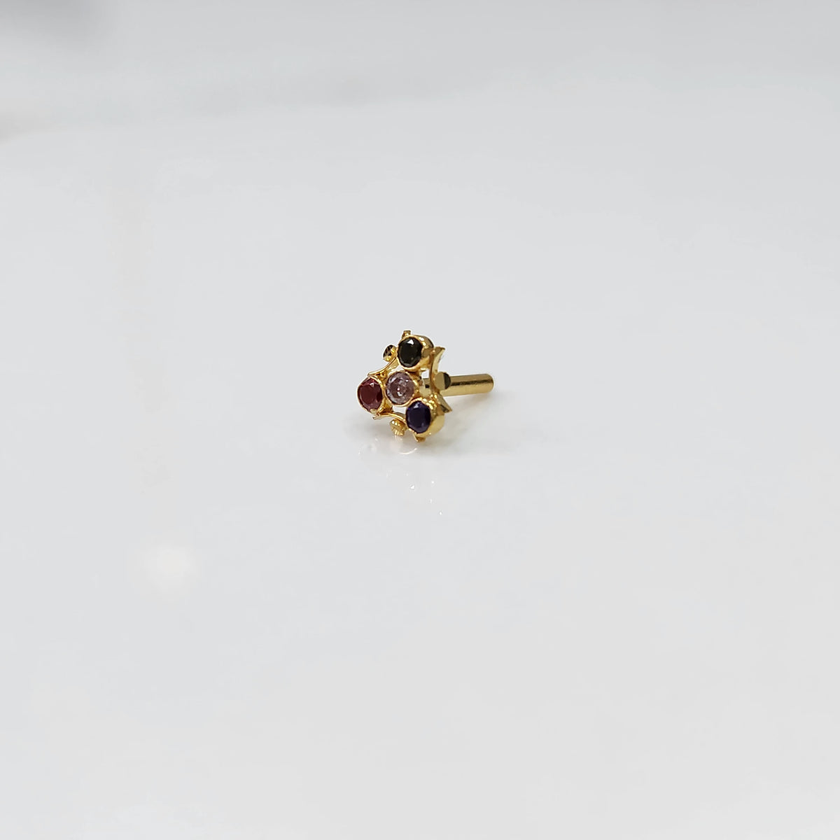 Tiny nose pin gold with elegant small floral gemstone cluster