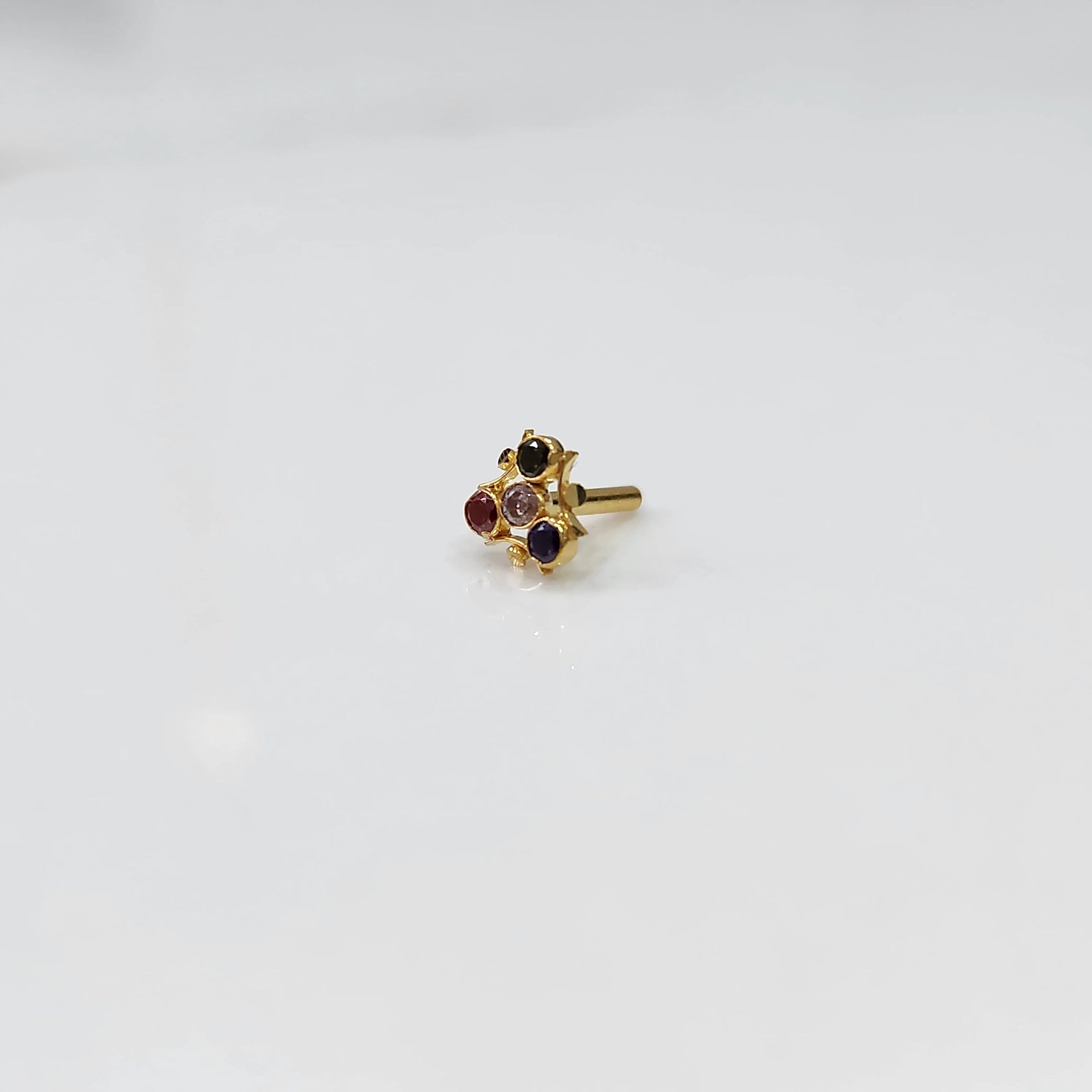 Tiny nose pin gold with elegant small floral gemstone cluster