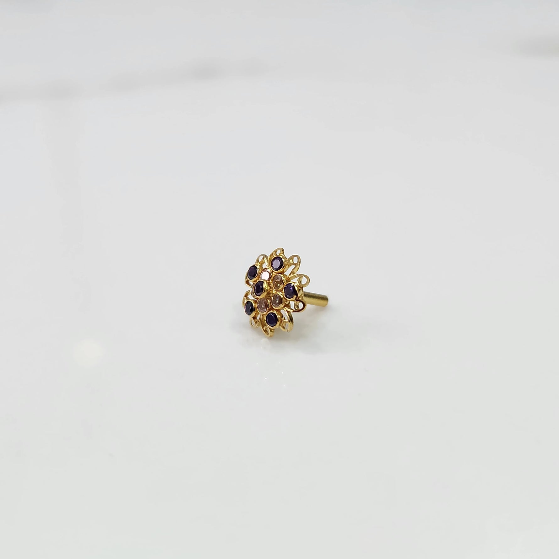 Nose pin new design gold with small floral gemstone cluster