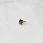 Nose pin design gold with blue stone floral cluster front view on white background