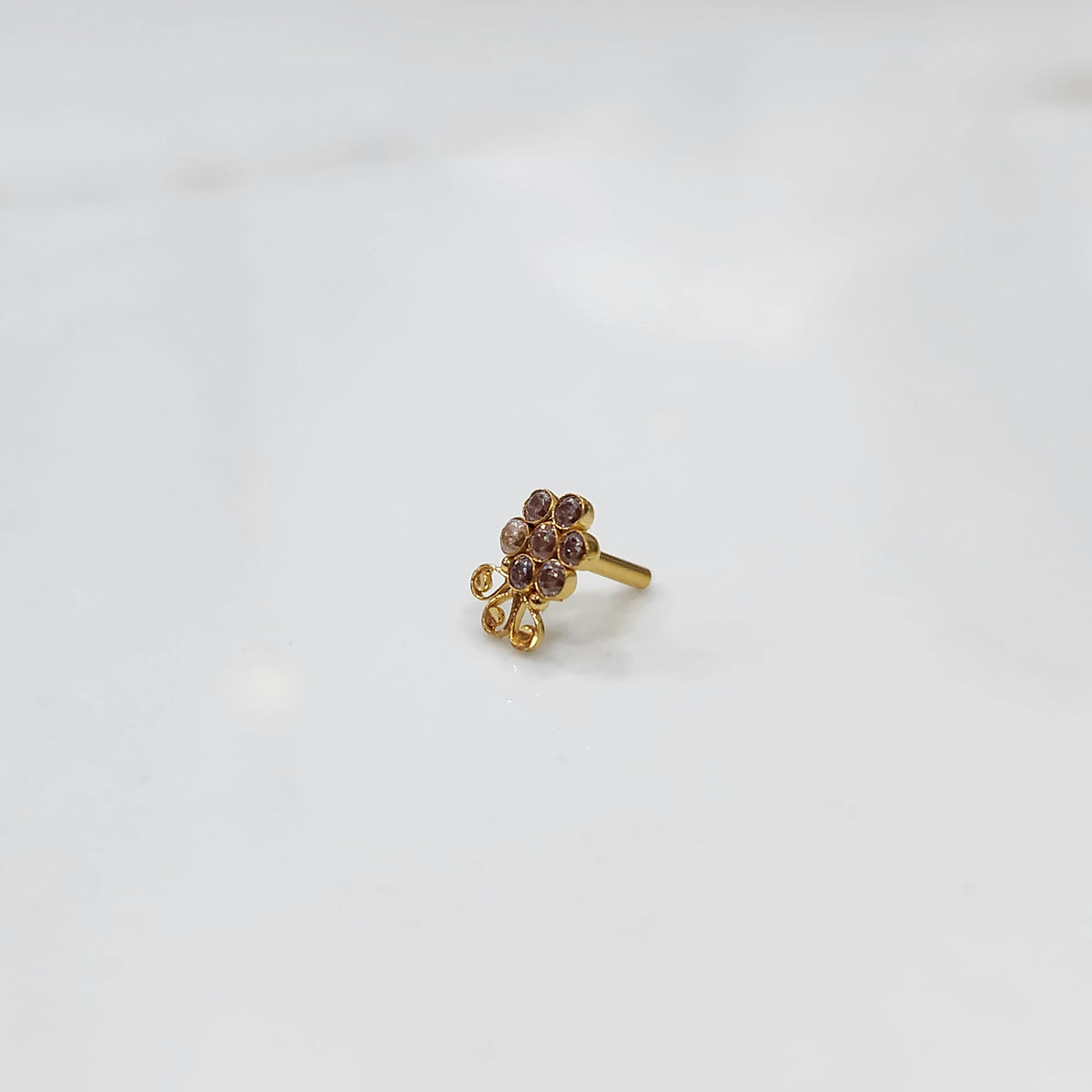 Lab grown diamond nose pin minimal floral design on white background